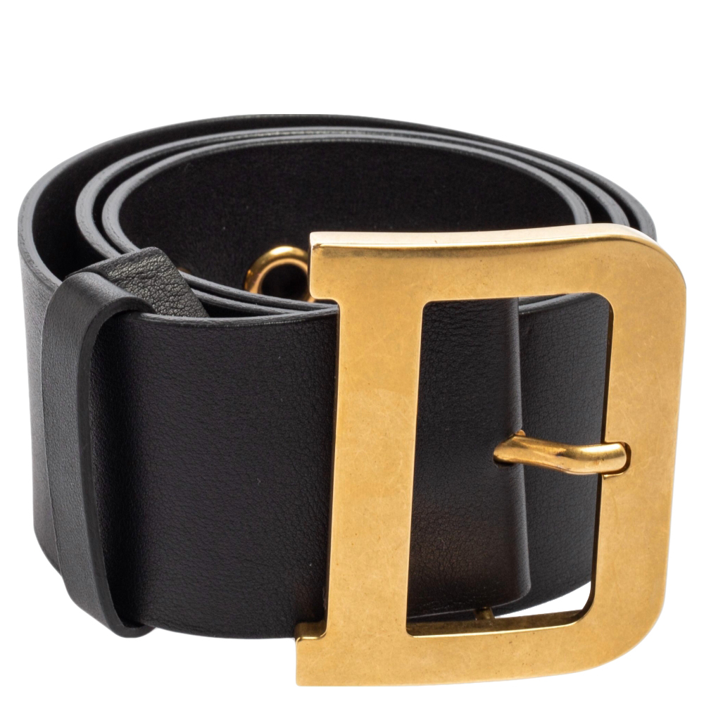 

Dior Black Leather D Buckle Waist Belt