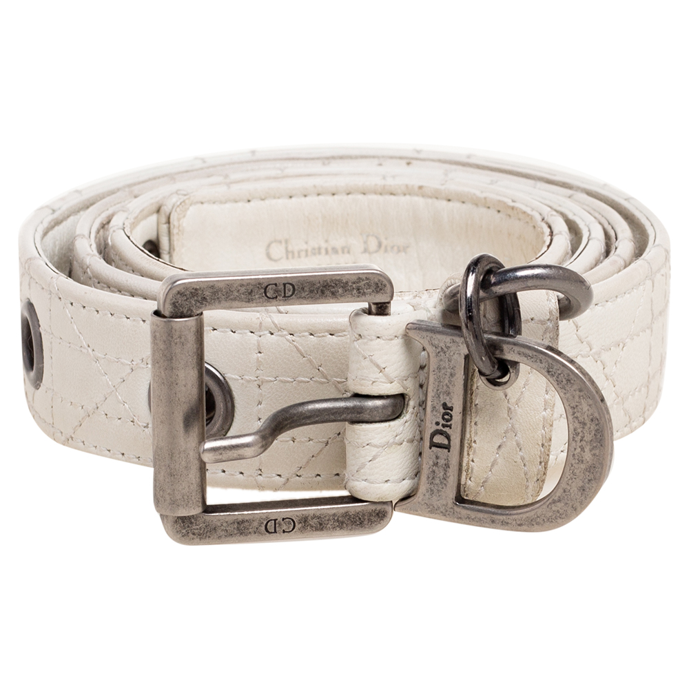 

Dior White Cannage Leather Buckle Belt