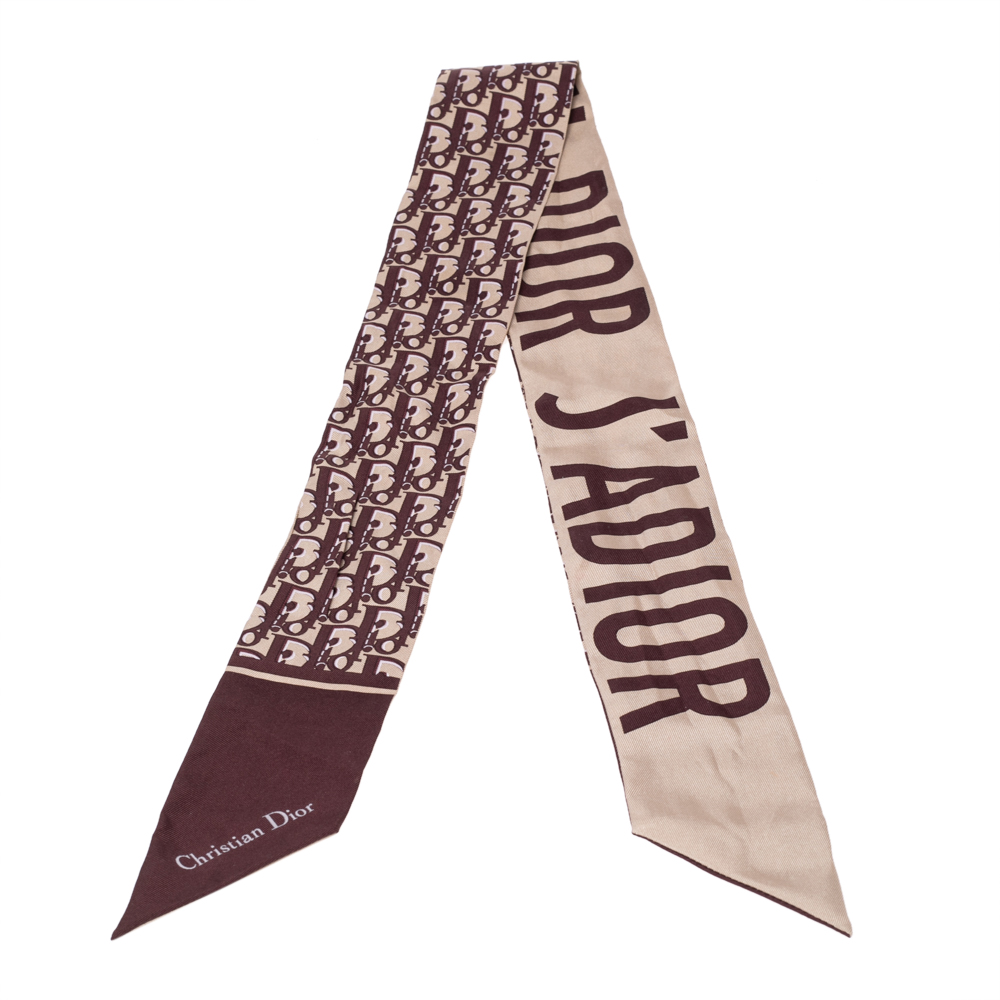 Christian Dior J'ADIOR スカーフ ツイリー Christian Dior J'ADIOR Logo Silk Twilly Scarf Burgundy Beige