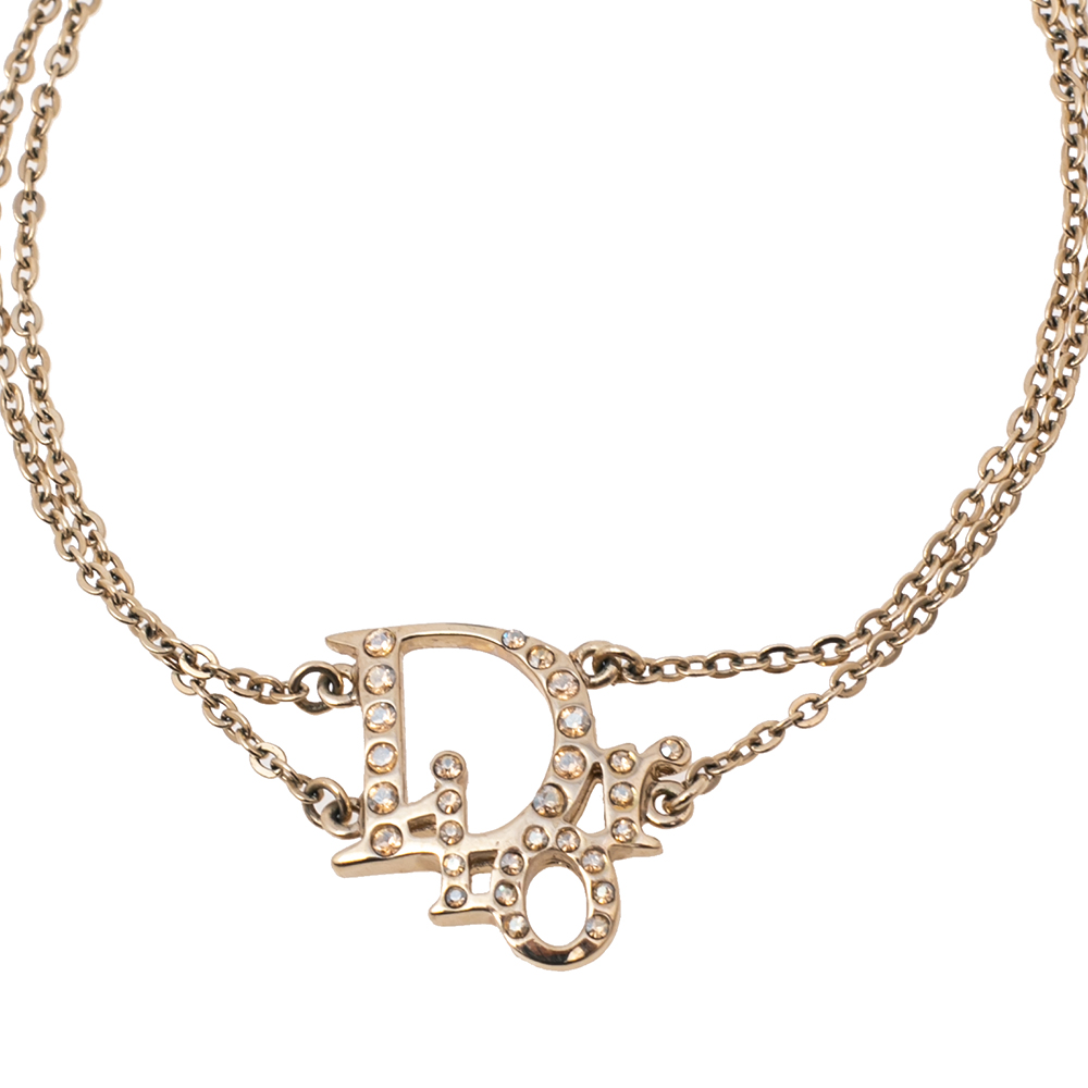 

Dior Crystal Oblique Charm Double Chain Bracelet, Gold