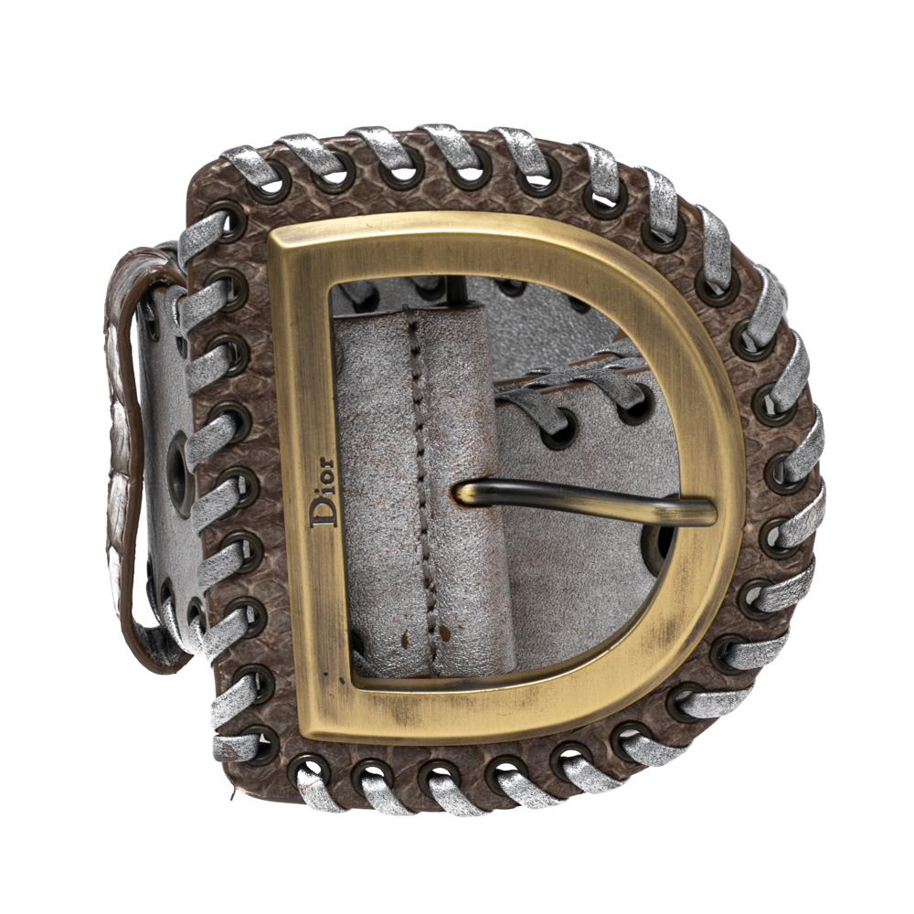 

Dior Grey Leather Whipstitch D Buckle Belt