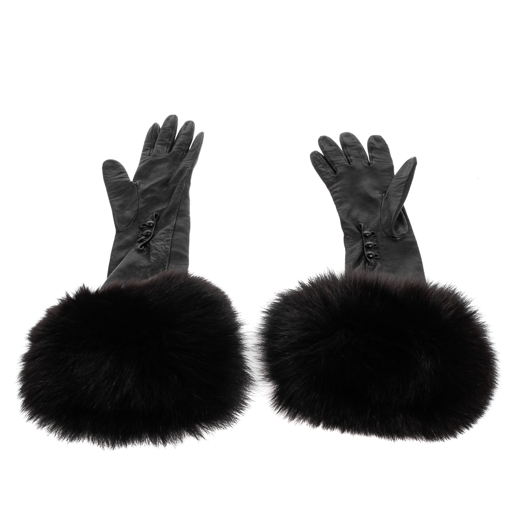 

Dior Black Leather and Mink Fur Long Gloves