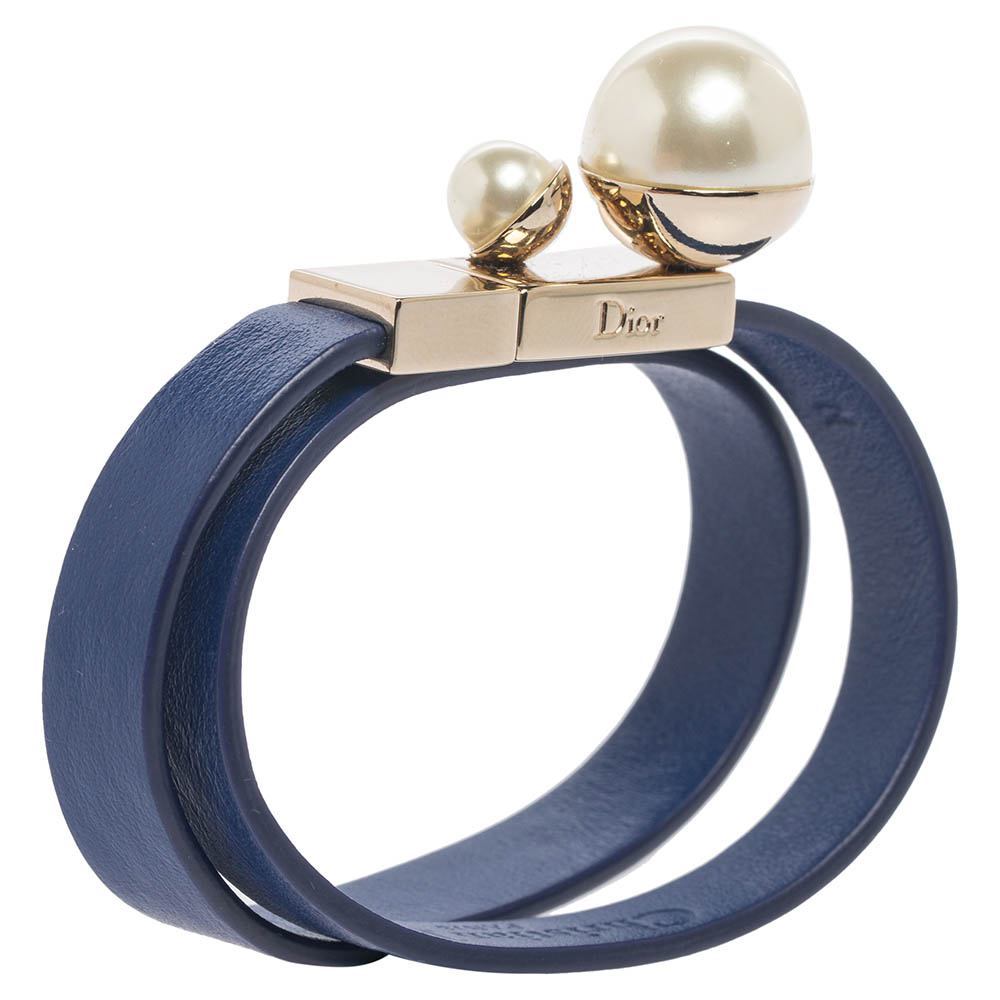 

Christian Dior Blue Leather Mise En Dior Double Wrap Bracelet, Navy blue