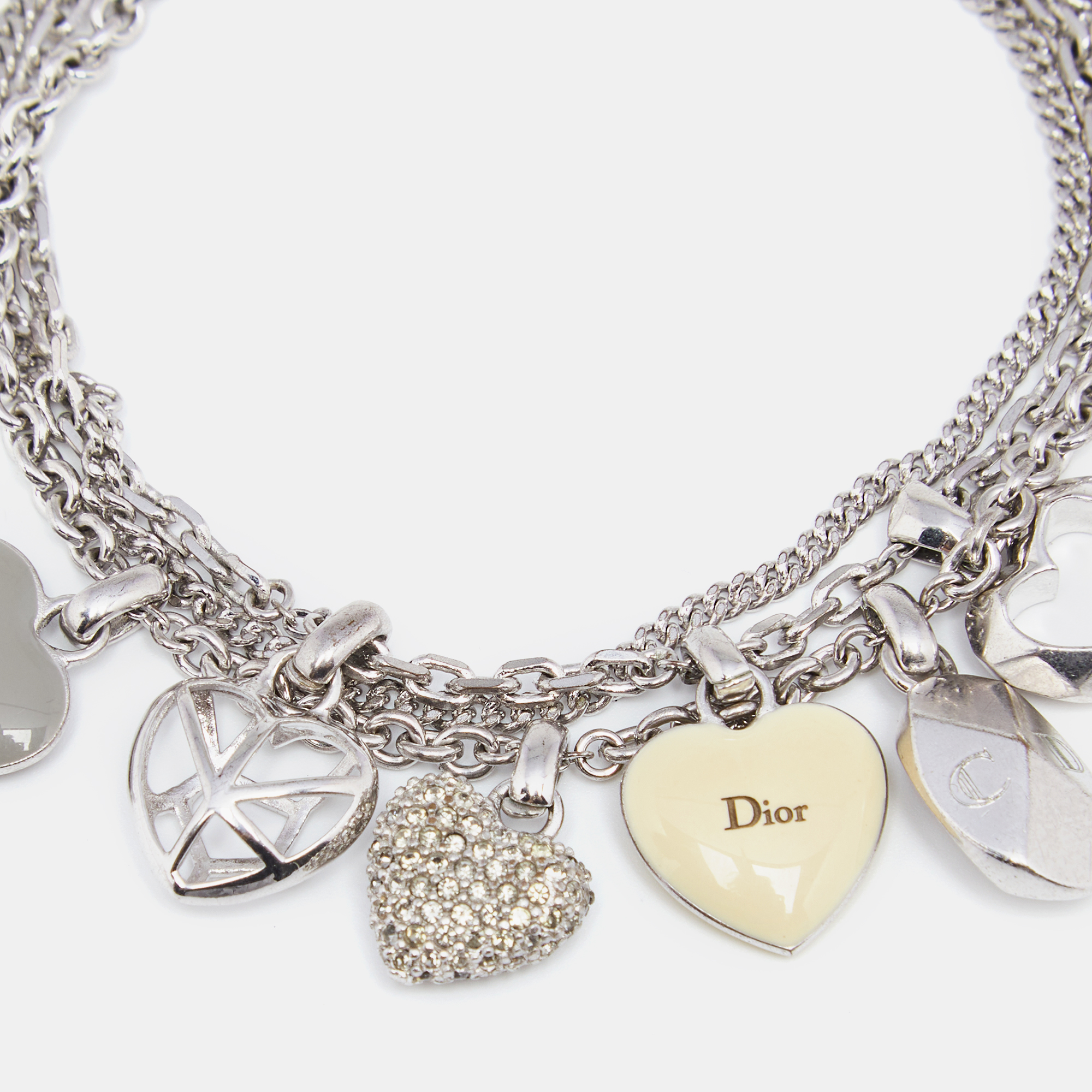 

Dior Silver Tone Pop Hearts Crystal Charm Bracelet