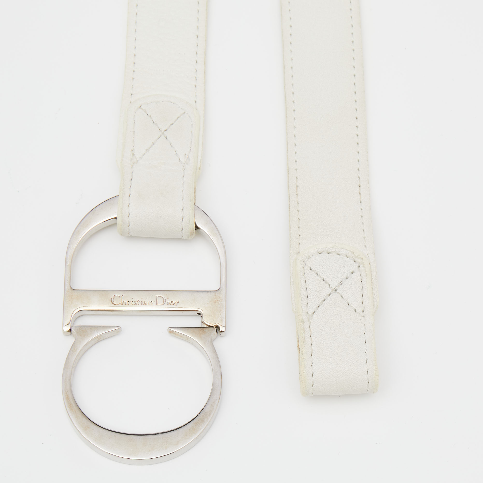 

Dior White Leather CD Logo Belt