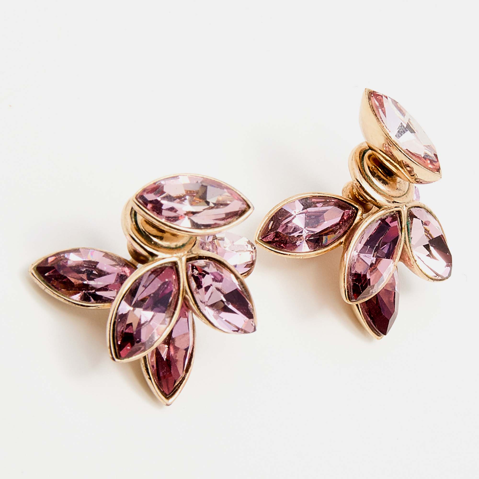 

Dior Pink Crystal Gold Tone Flower Petal Mise En Tribal Stud Earrings