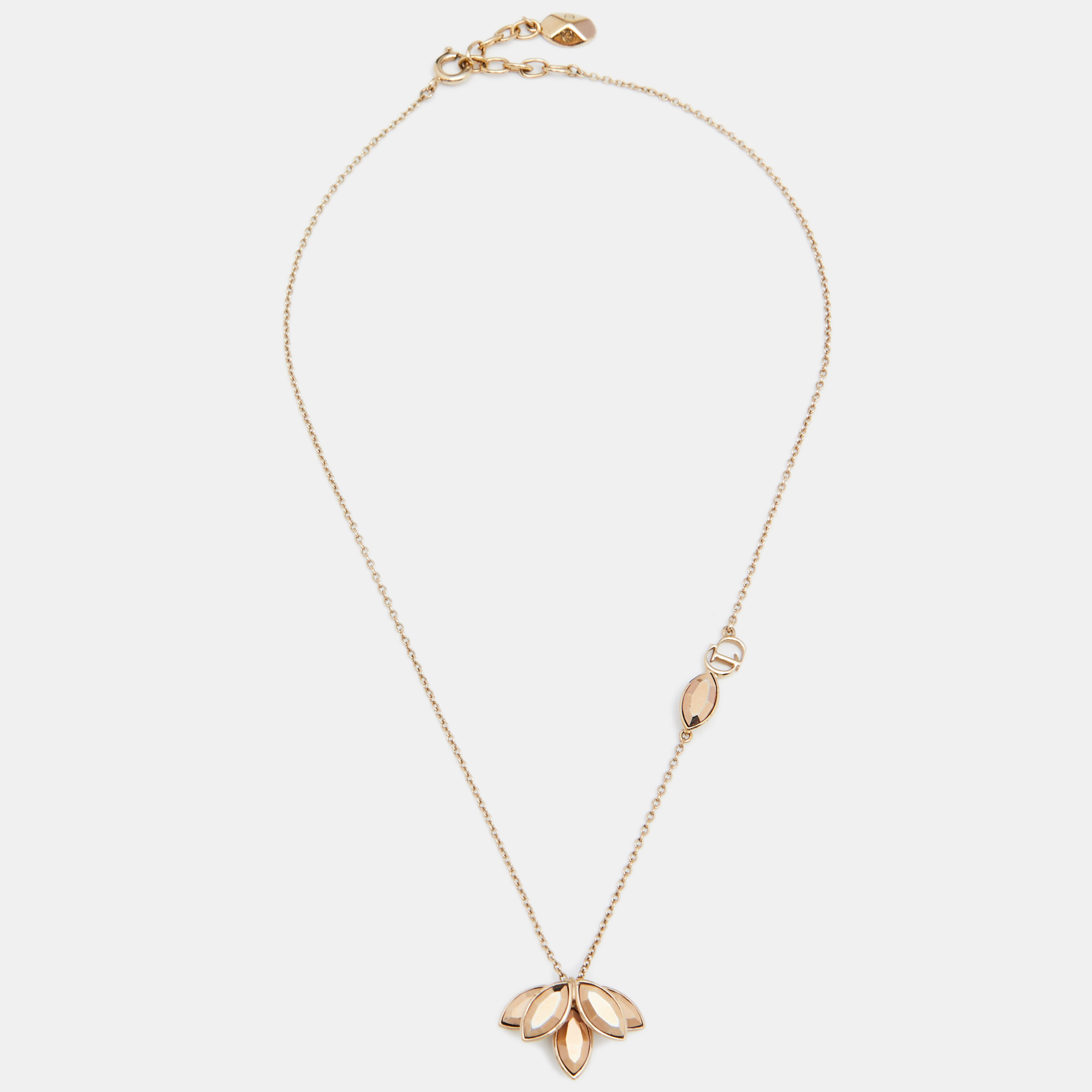 

Dior Flower Petal Motif Crystal Gold Tone Pendant Necklace