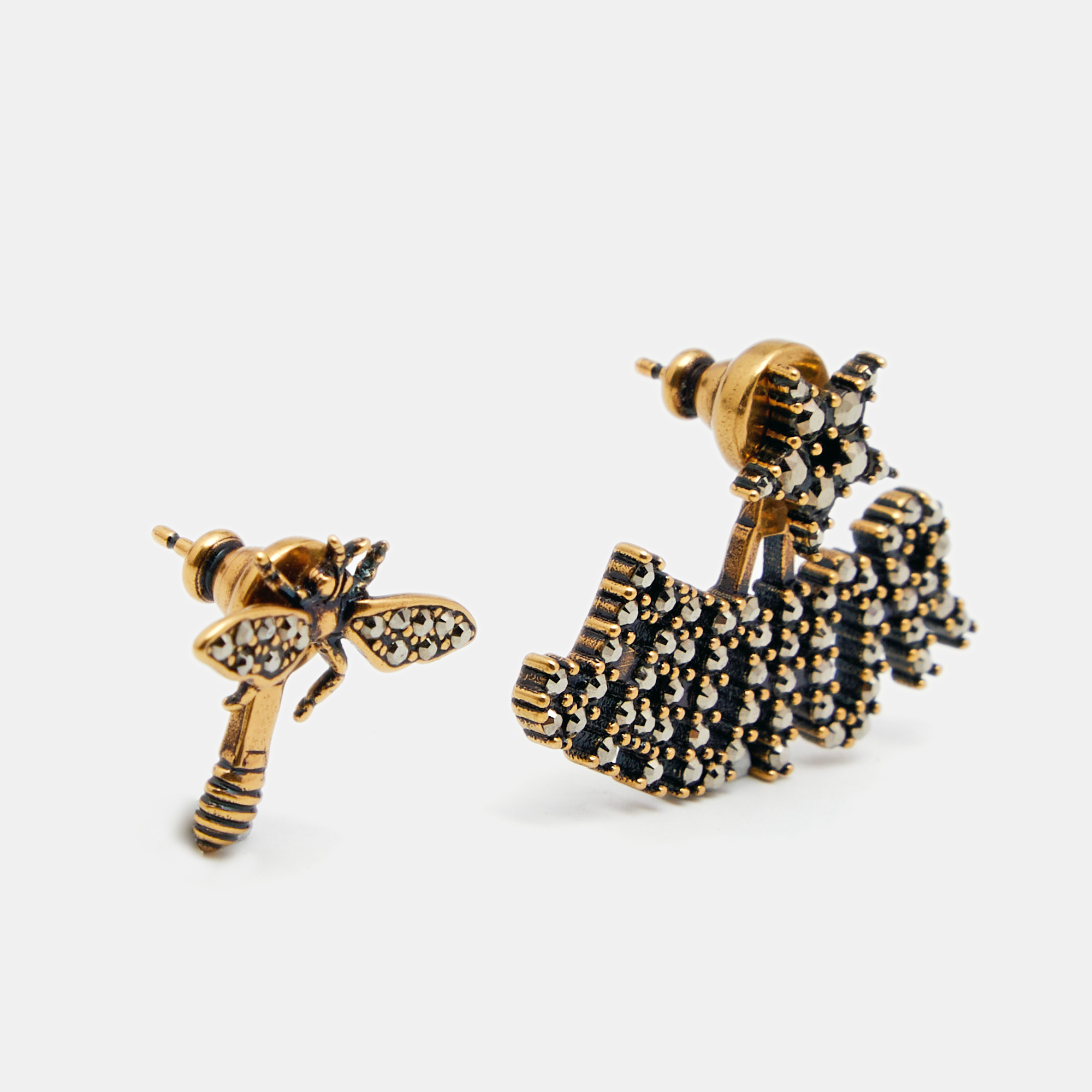 

Dior J'adior Bee Crystal Embellished Gold Tone Metal Asymmetrical Earrings