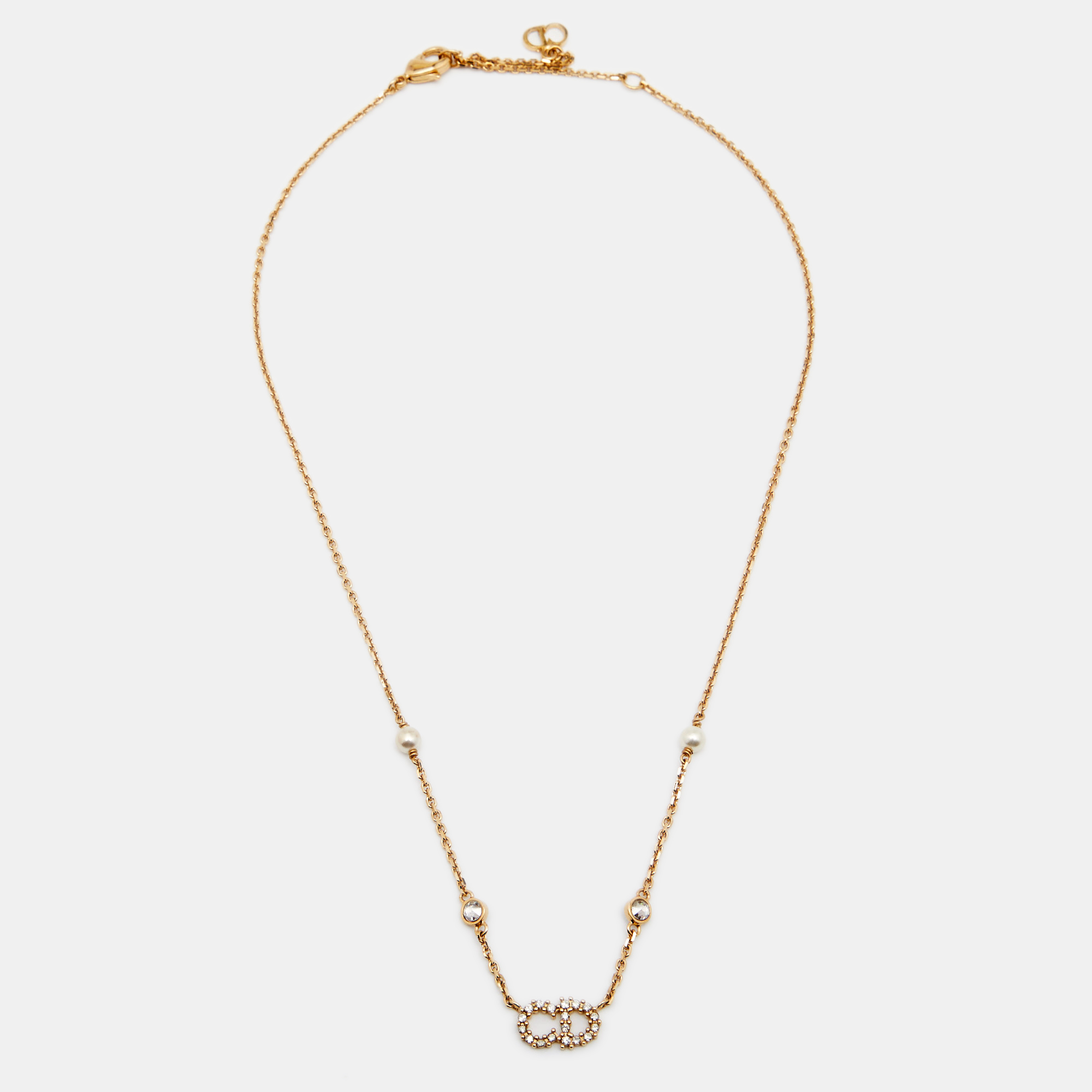 

Dior Crystals Faux Pearl Gold Tone Metal Necklace.