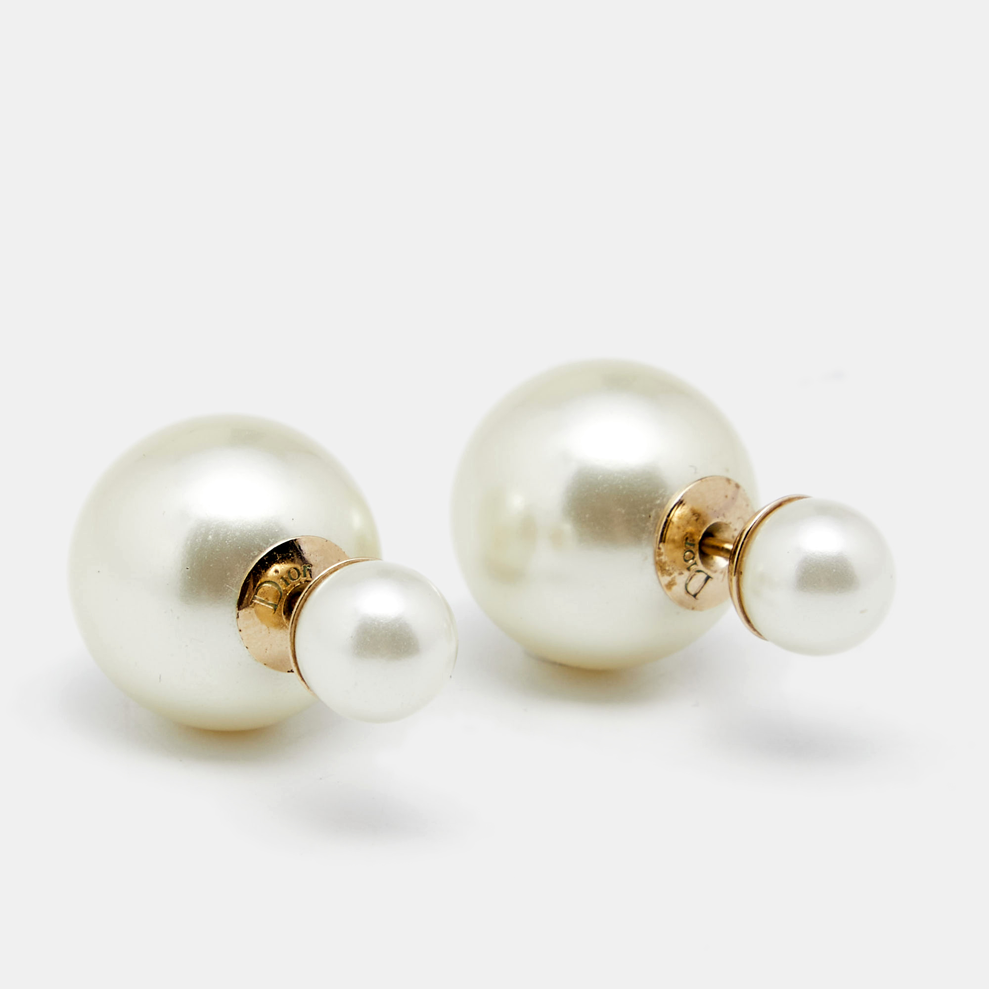

Dior Tribales Faux Pearl Gold Tone Stud Earrings, Cream