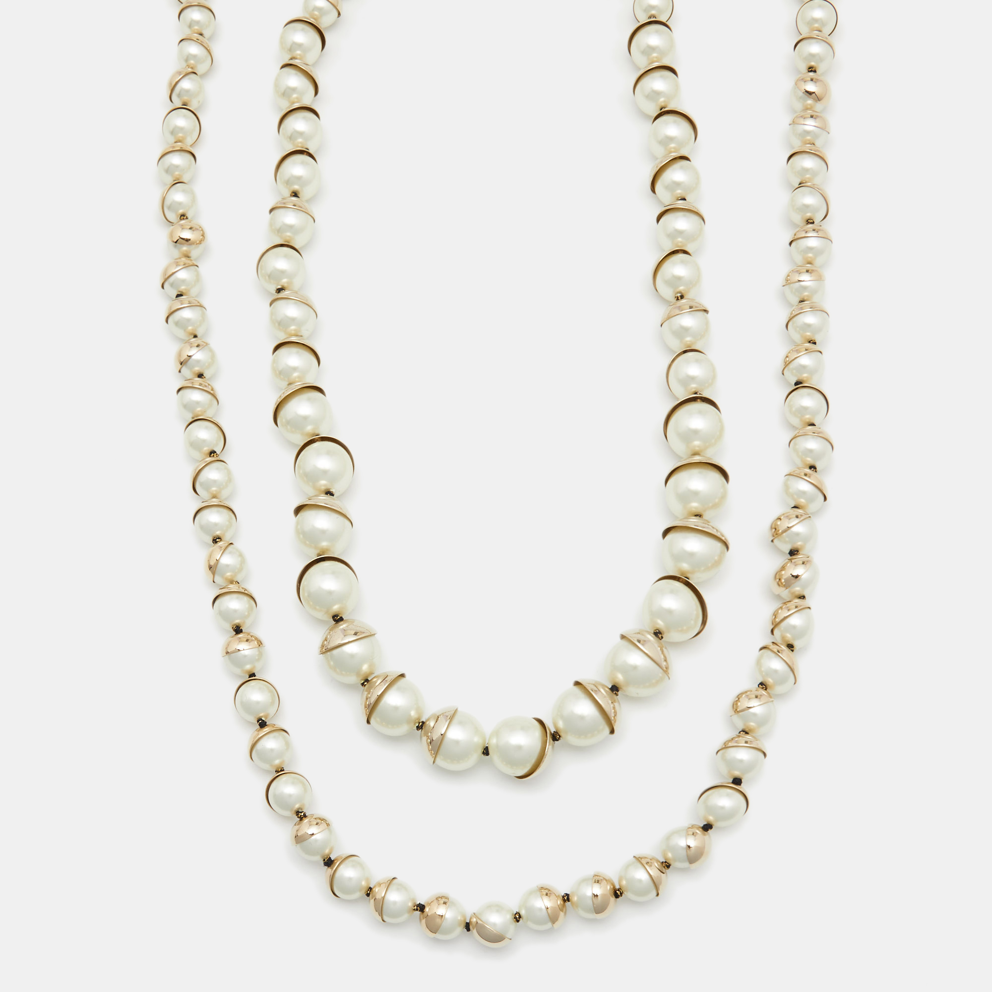 

Dior Miss En Dior Faux Pearls Gold Tone Metal Set of 2 Necklaces