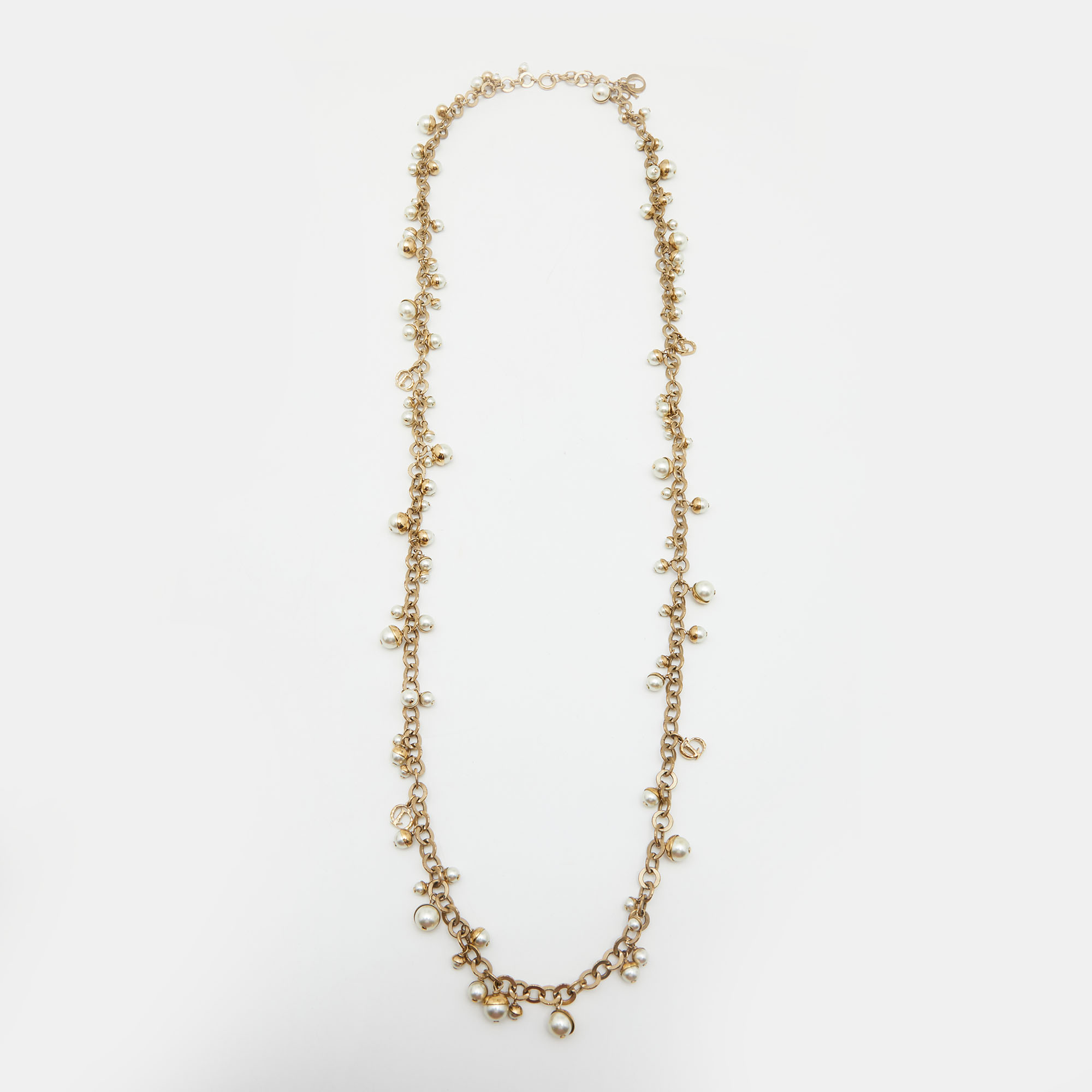 

Dior Mise En Dior CD Faux Pearl Gold Tone Long Necklace