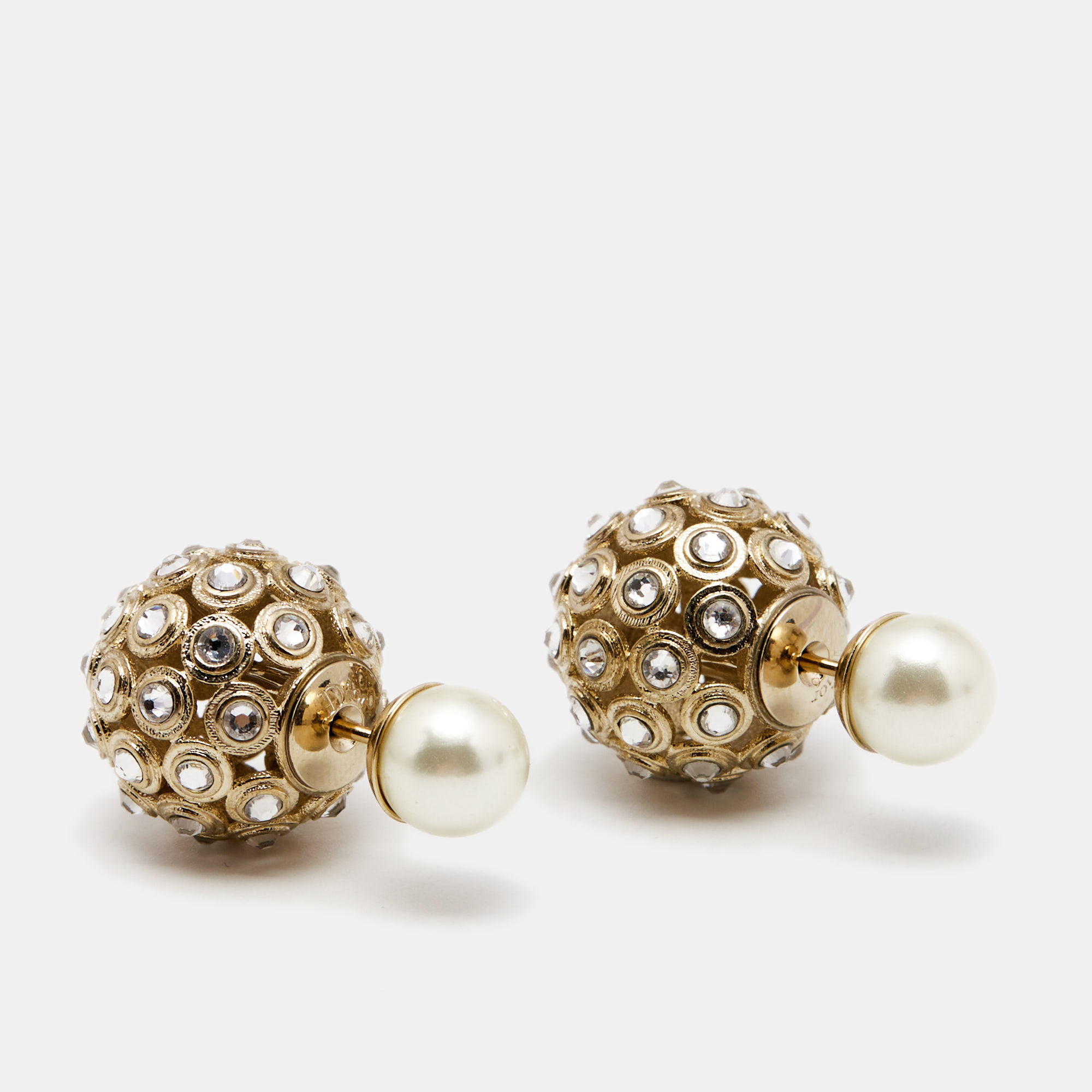 

Dior Mise En Dior Tribale Crystal Faux Pearl Gold Tone Stud Earrings