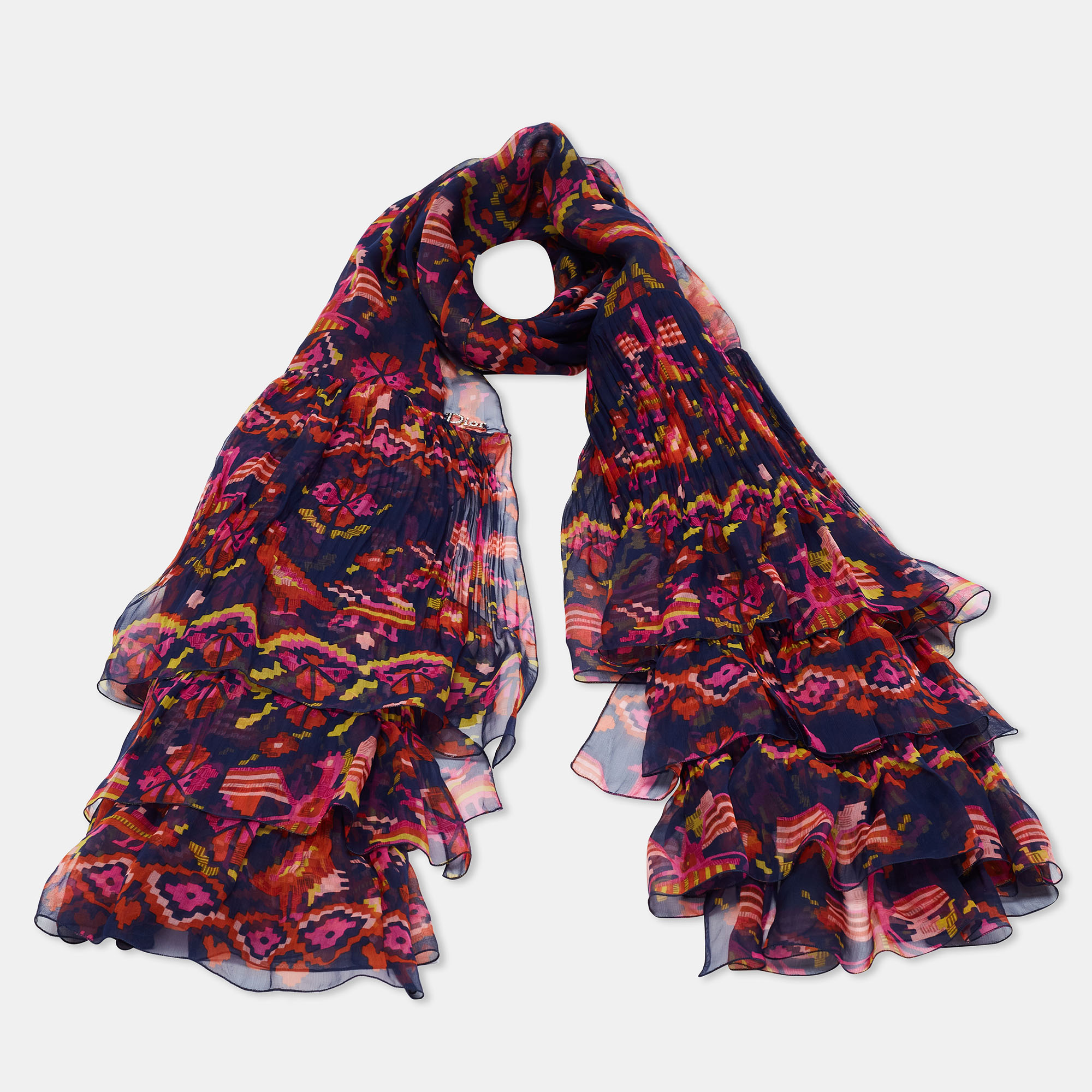 

Dior Multicolour Aztec Print Silk Ruffled Scarf, Multicolor