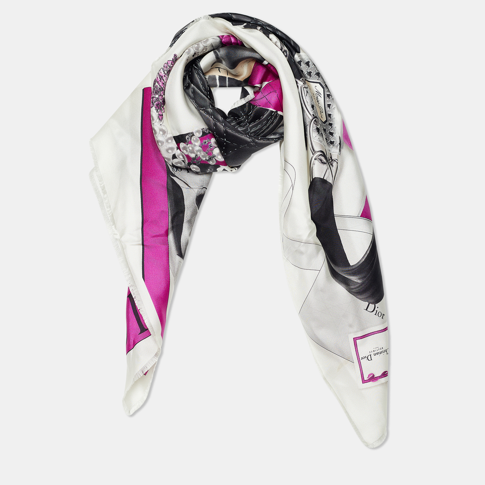 

Christian Dior Off White Printed Silk Scarf