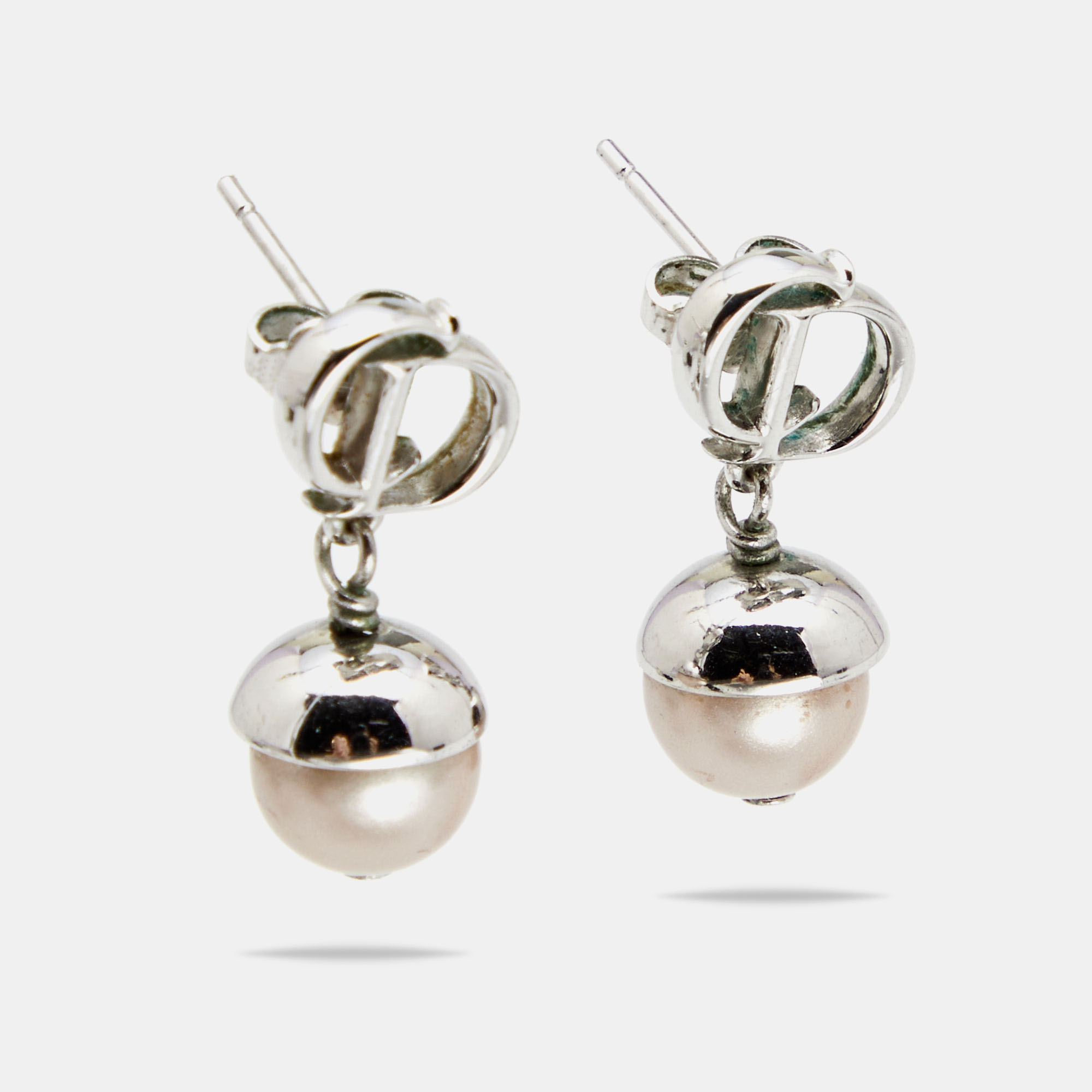 

Dior Silver Tone CD Pearl Drop Earrings
