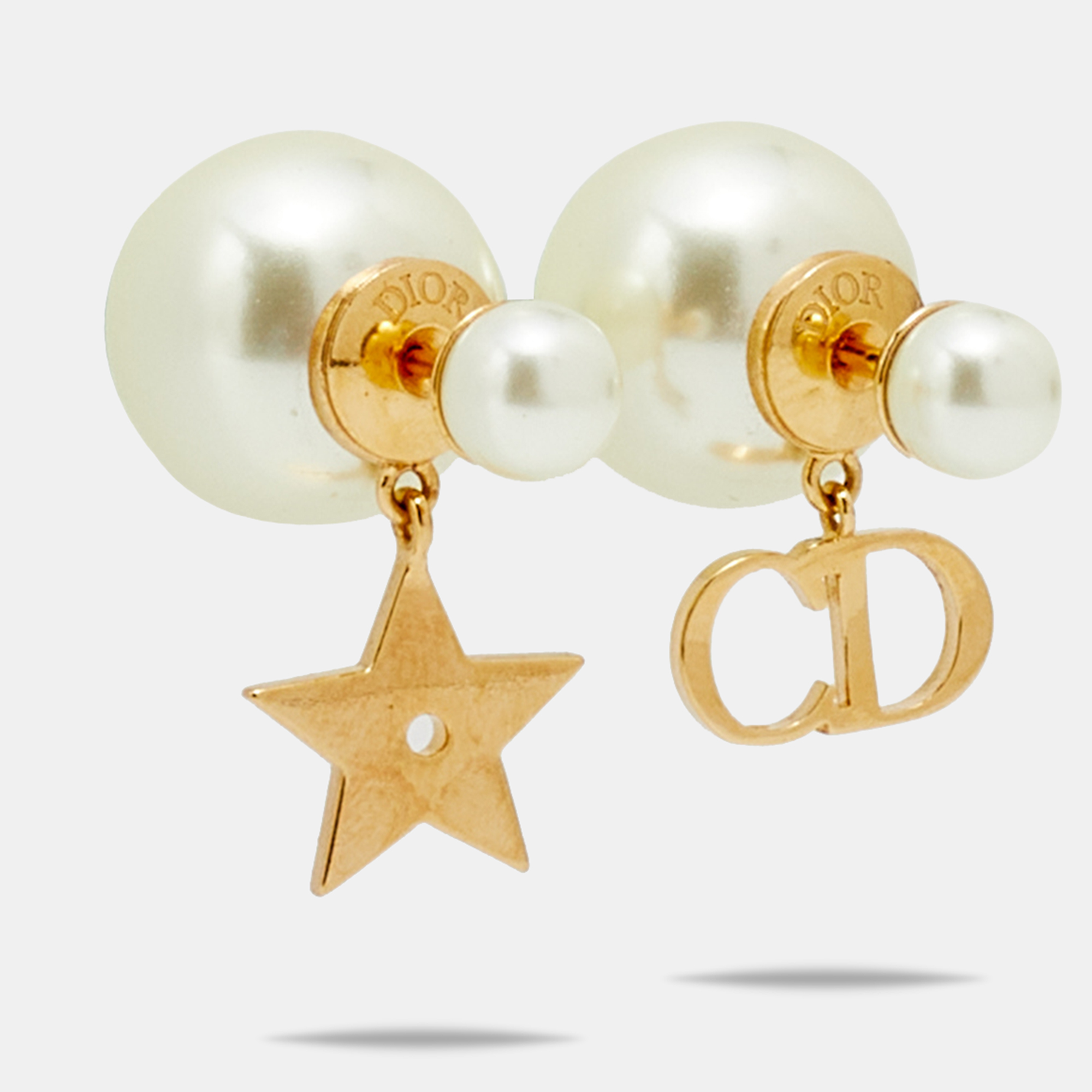 

Dior Gold Tone Logo & Star Drop Tribales Earrings