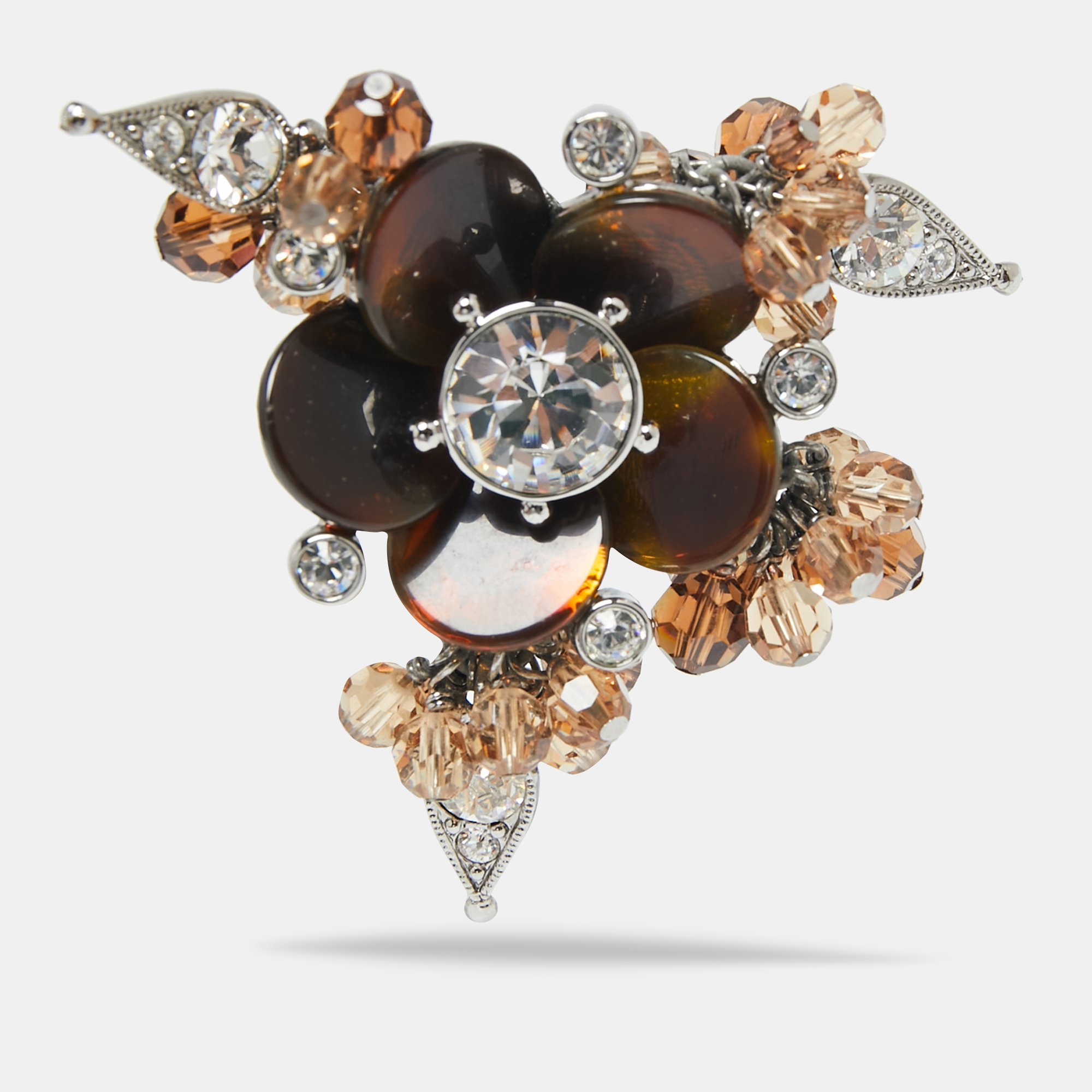 

Dior Resin Crystals Beads Silver Tone Ring Size