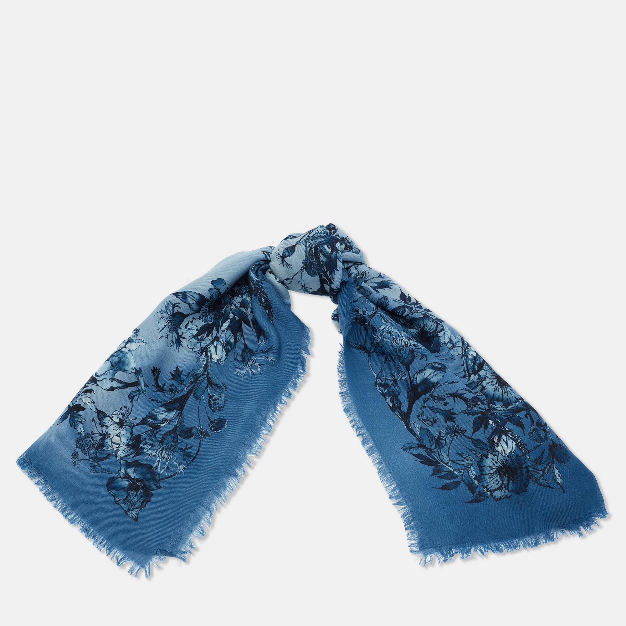 

Christian Dior Blue Floral Print Cashmere Scarf
