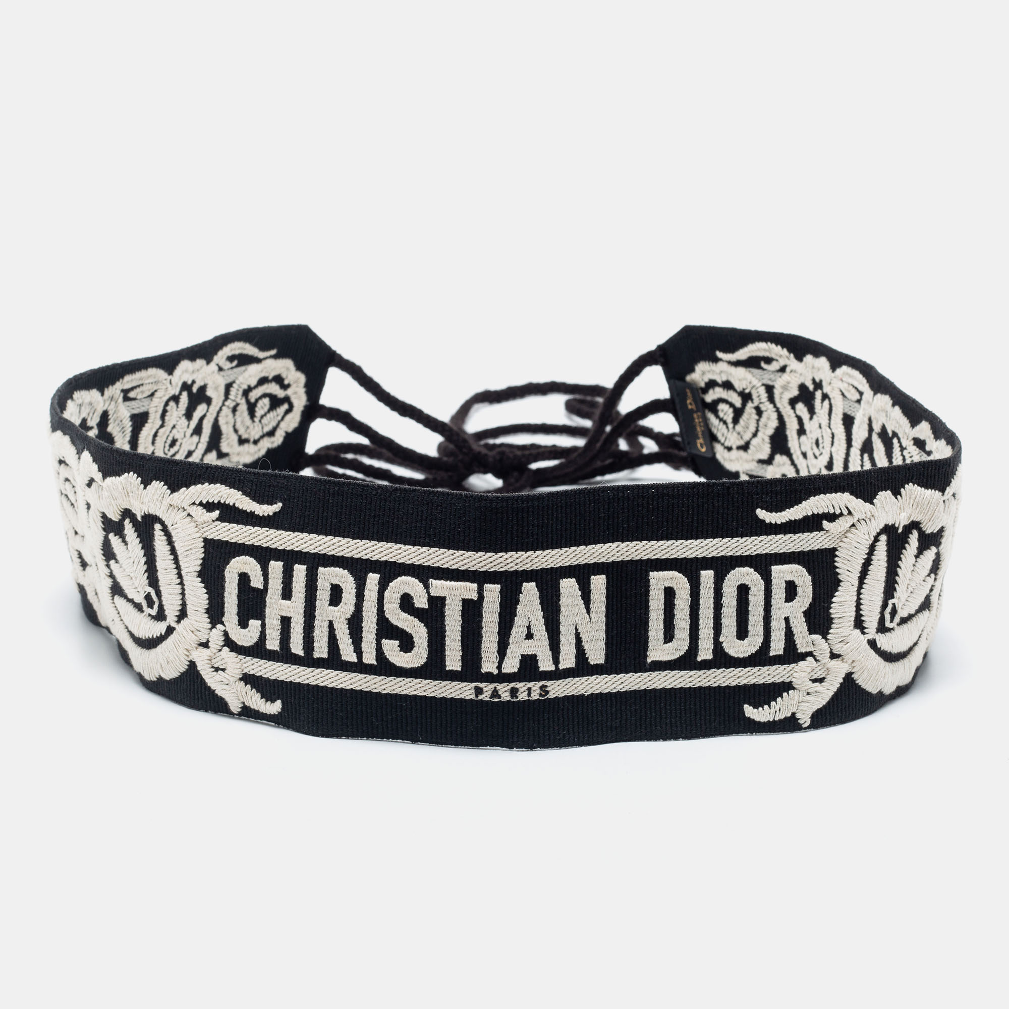 Dior Black/White Embroidered Canvas Waist Belt