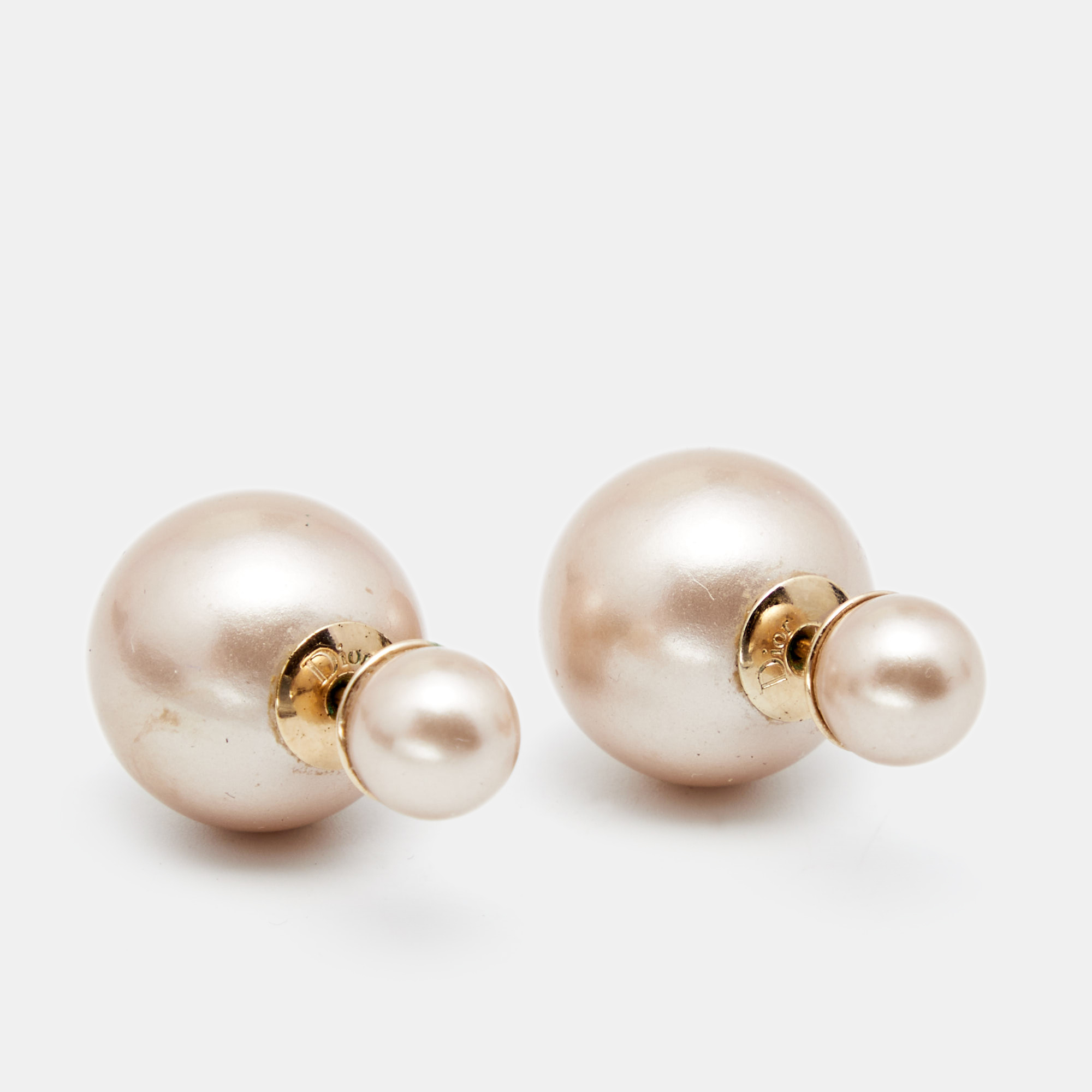 

Dior Tribales Champagne Faux Pearl Gold Tone Stud Earrings