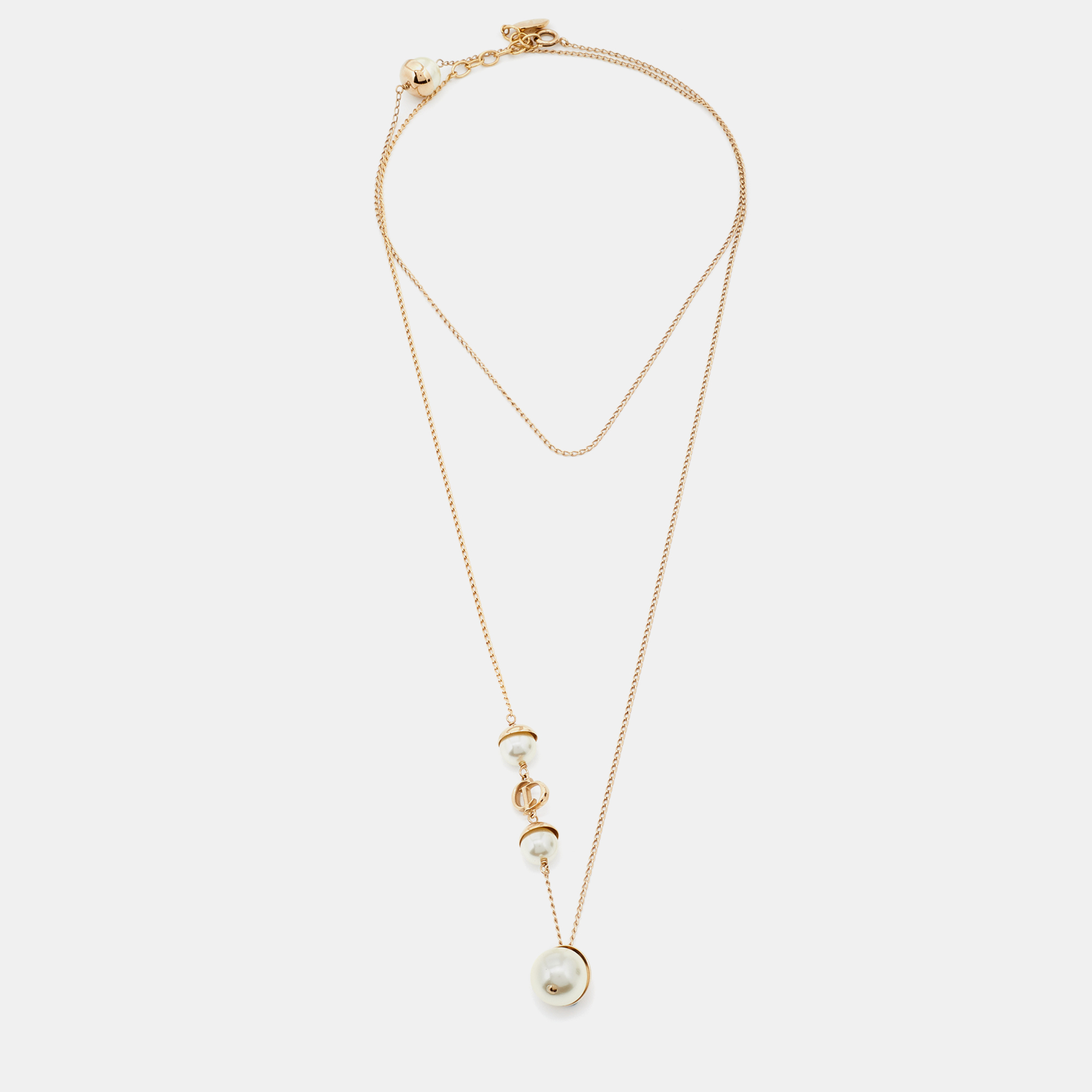 

Dior Mise en Dior Faux Pearl Gold Tone Chain Necklace