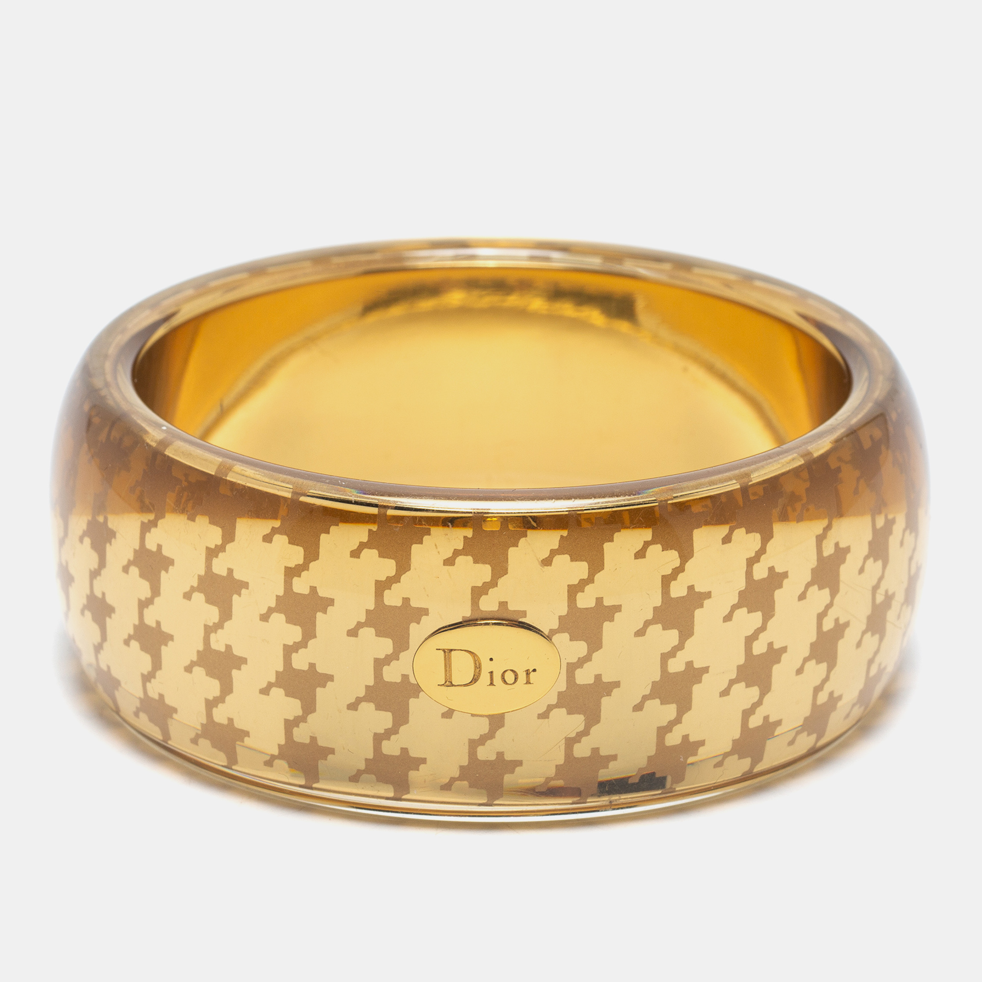 Pre-owned Dior Gold Tone Houndstooth Resin Bangle Bracelet