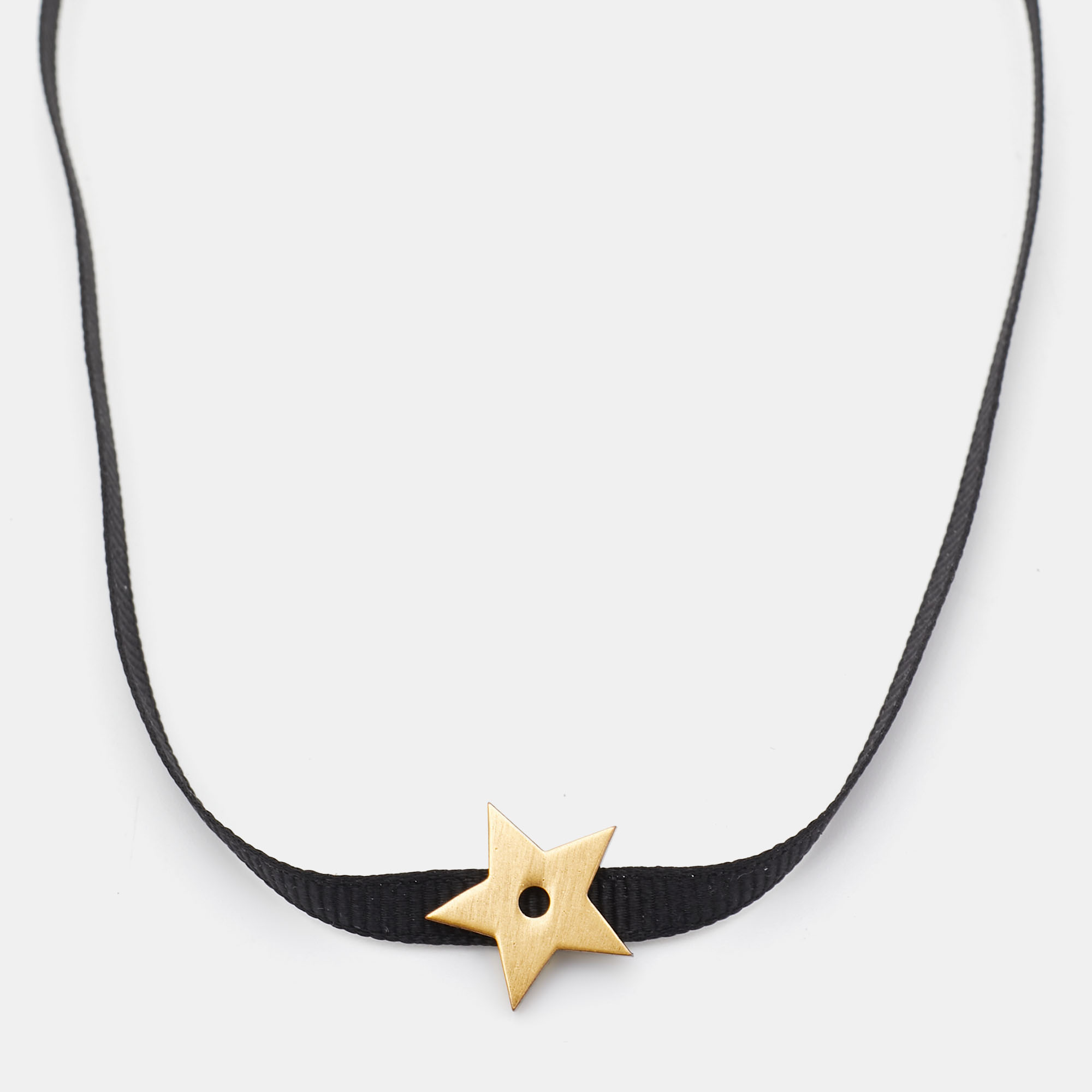 

Dior Aged Gold Tone Black Ribbon Star Choker Necklace