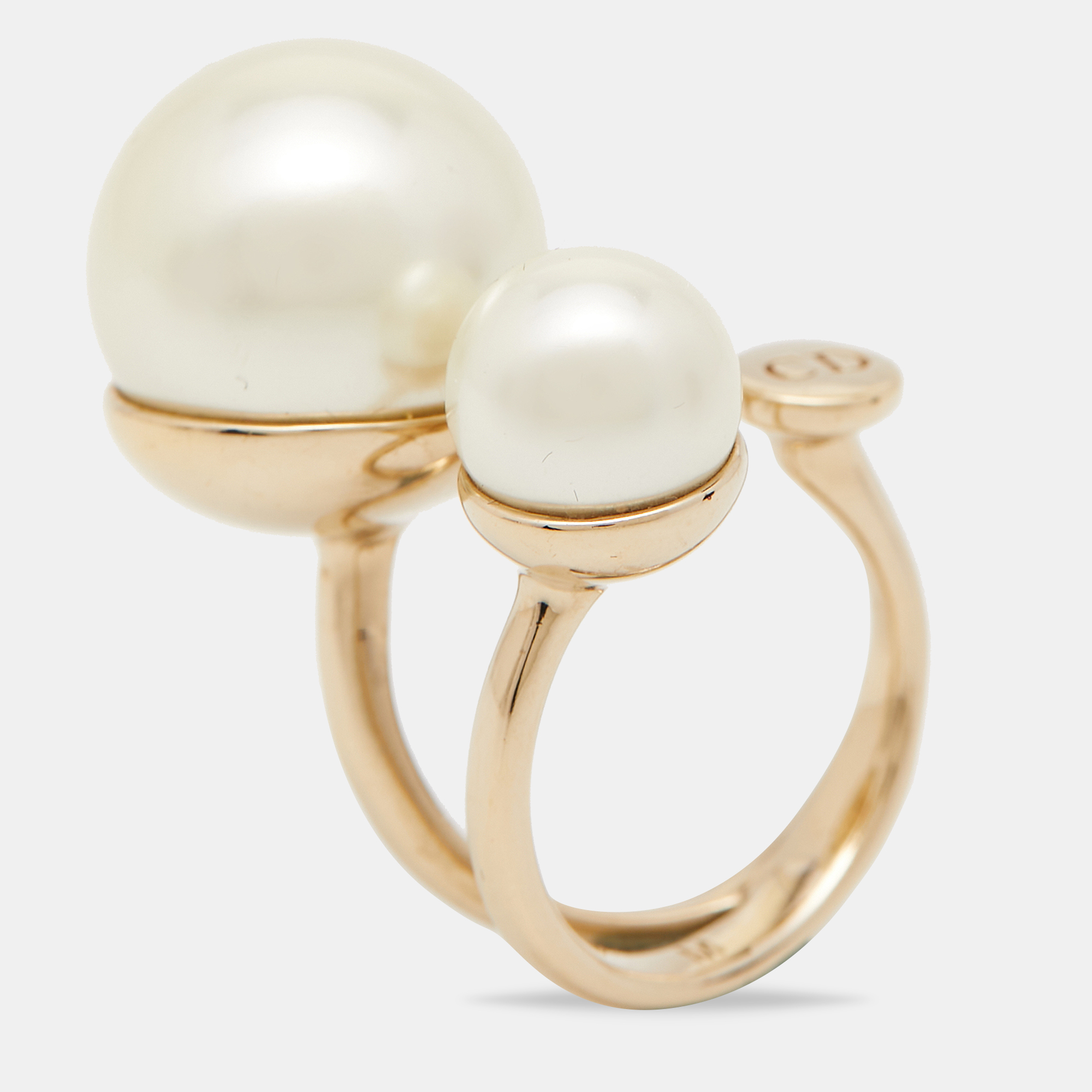 Pre-owned Dior Ultra Faux Pearl Gold Tone Ring Size M