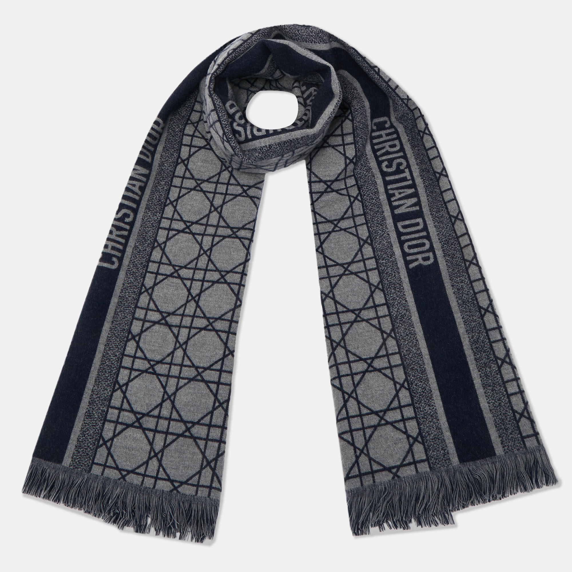 

Dior Navy Blue Cannage Wool & Cashmere Scarf