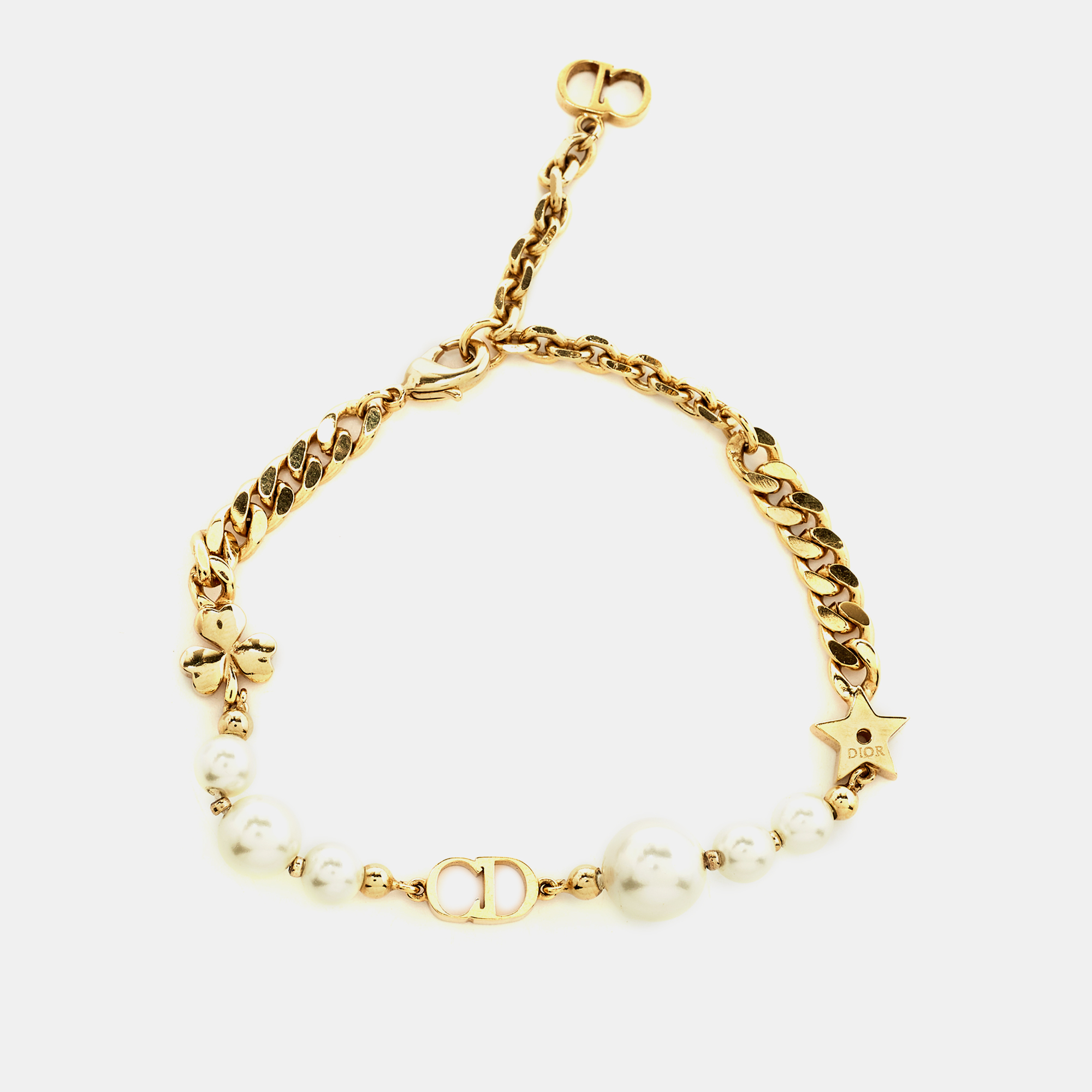 Pre-owned Dior Danseuse &eacute;toile Faux Pearl Gold Tone Bracelet
