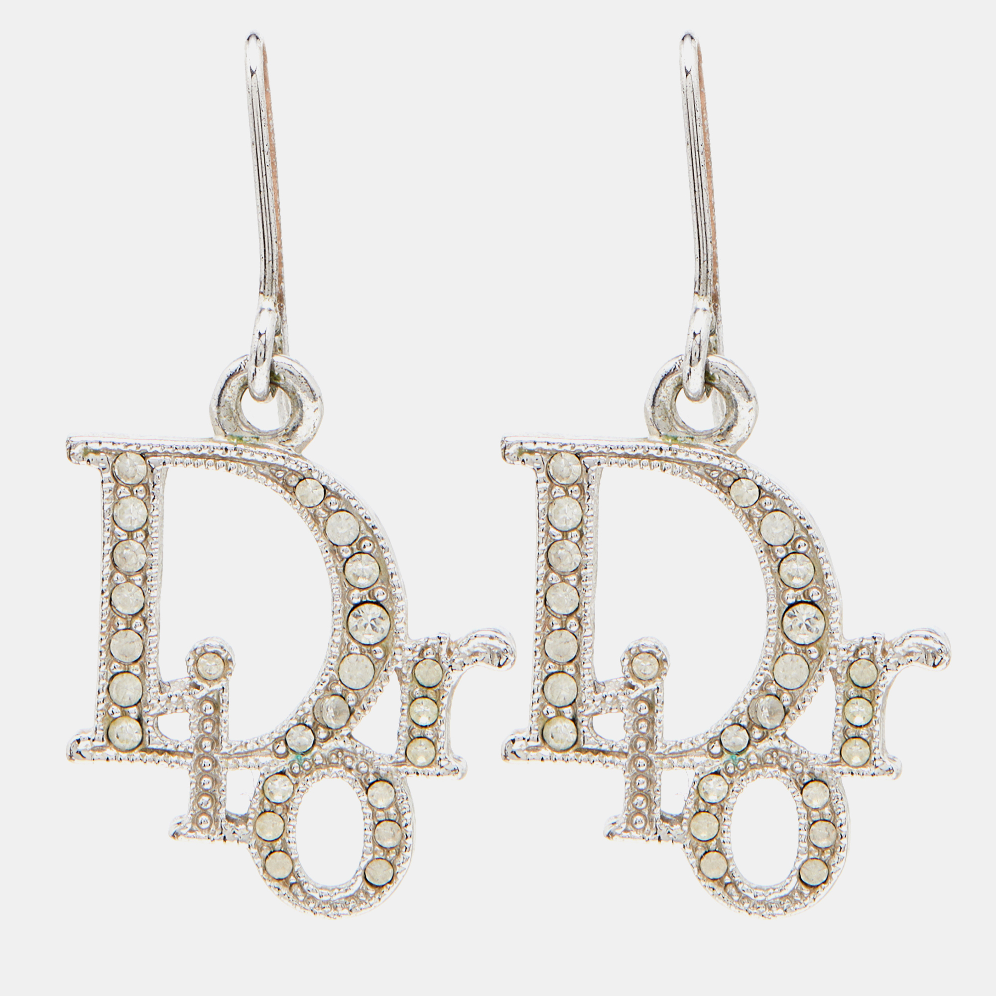 

Dior Silver Tone Crystal Logo Earrings & Pendant Necklace