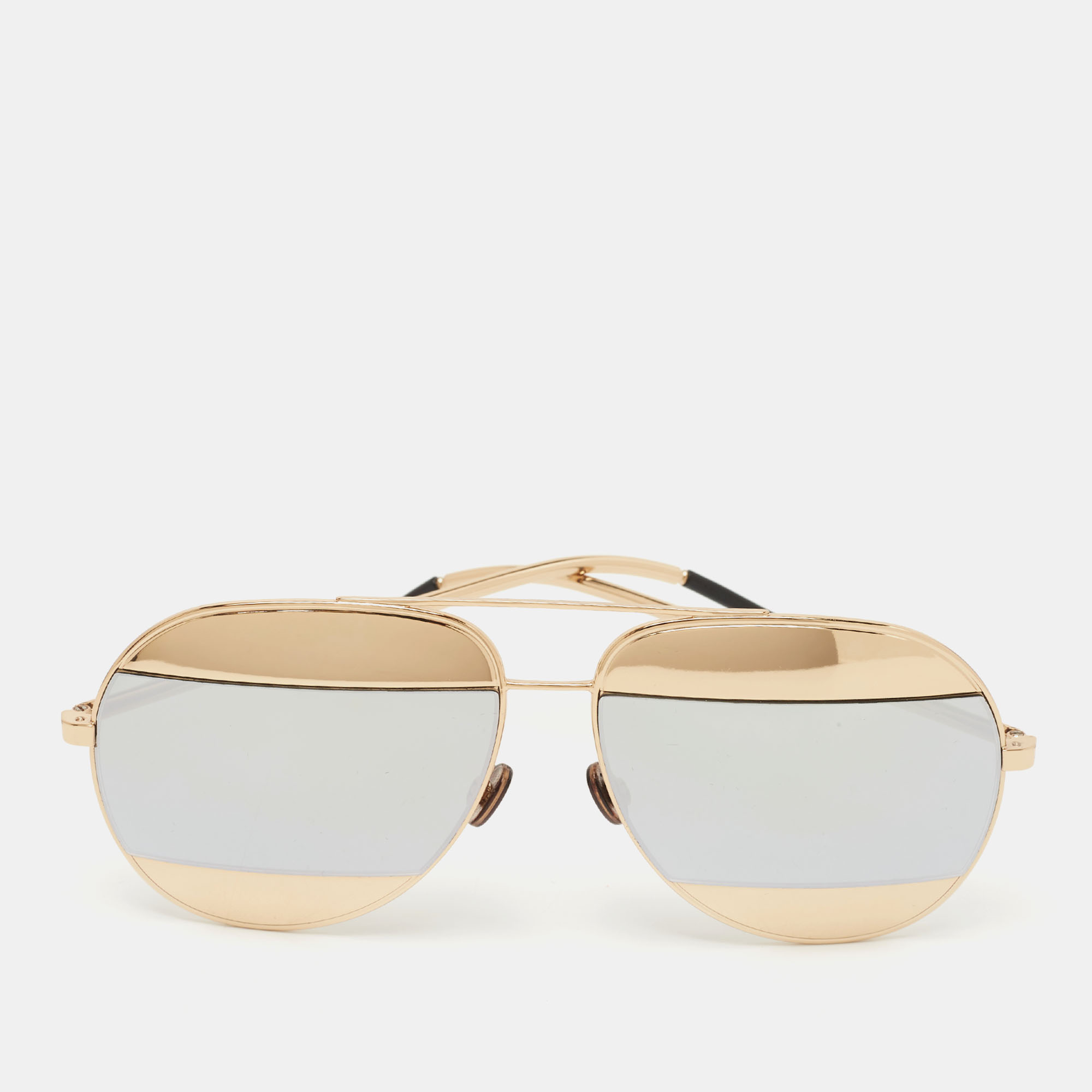 Pre Owned Dior Gold/Silver Split 000DC Aviator Sunglasses