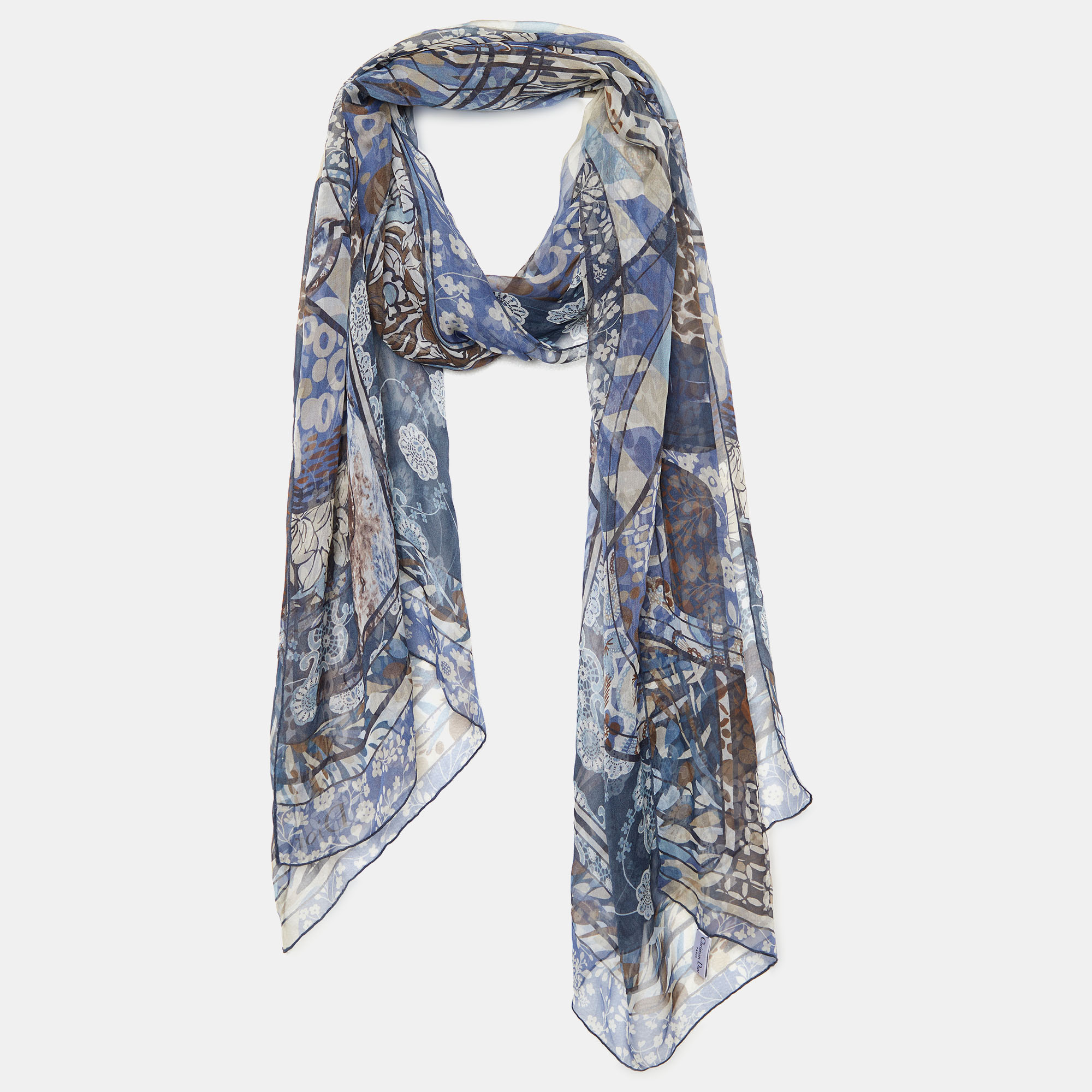 

Christian Dior Blue Floral Printed Silk Scarf