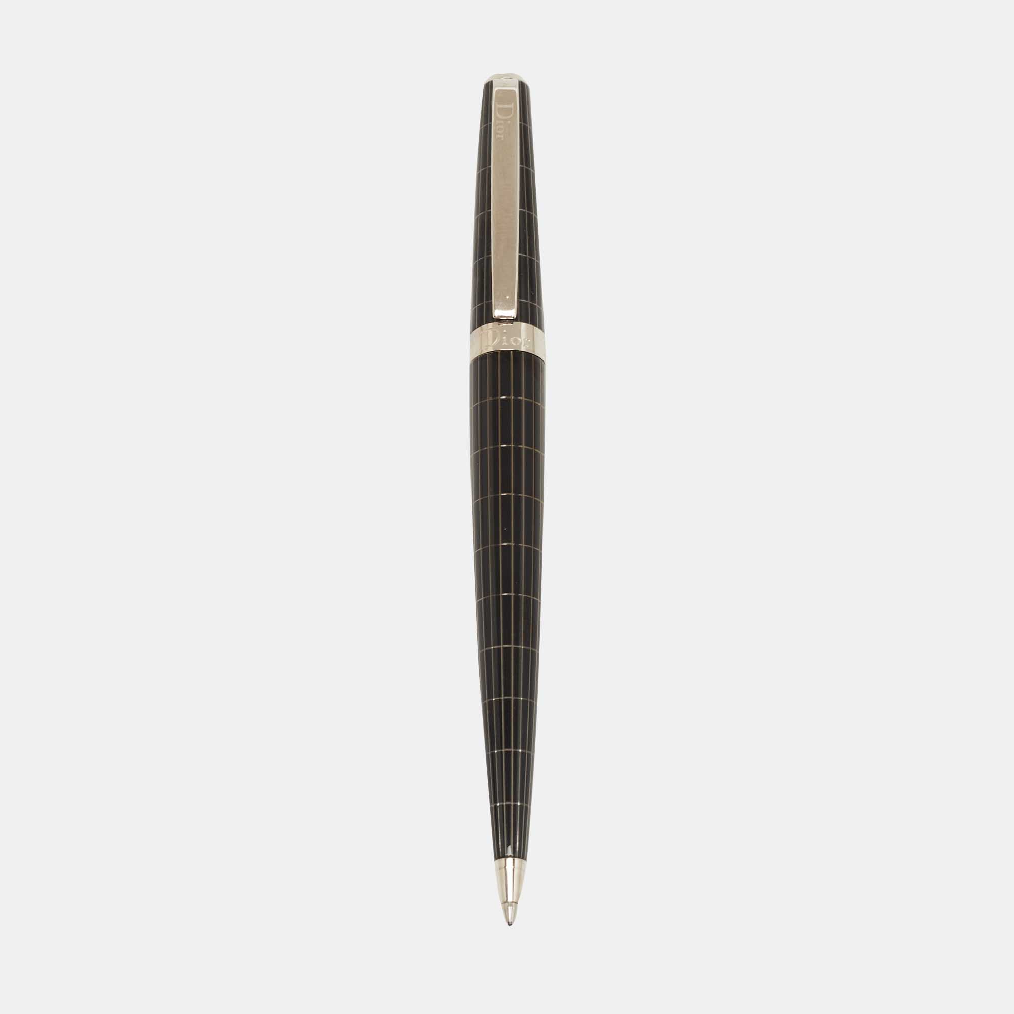Pre Owned Dior Black Composite Grid Silver Tone Ballpoint Pen