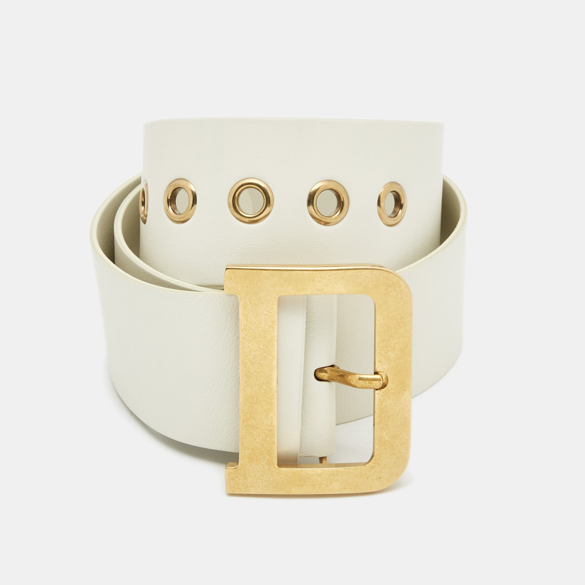 Pre Owned Dior White Leather Diorquake Wide Belt 75CM