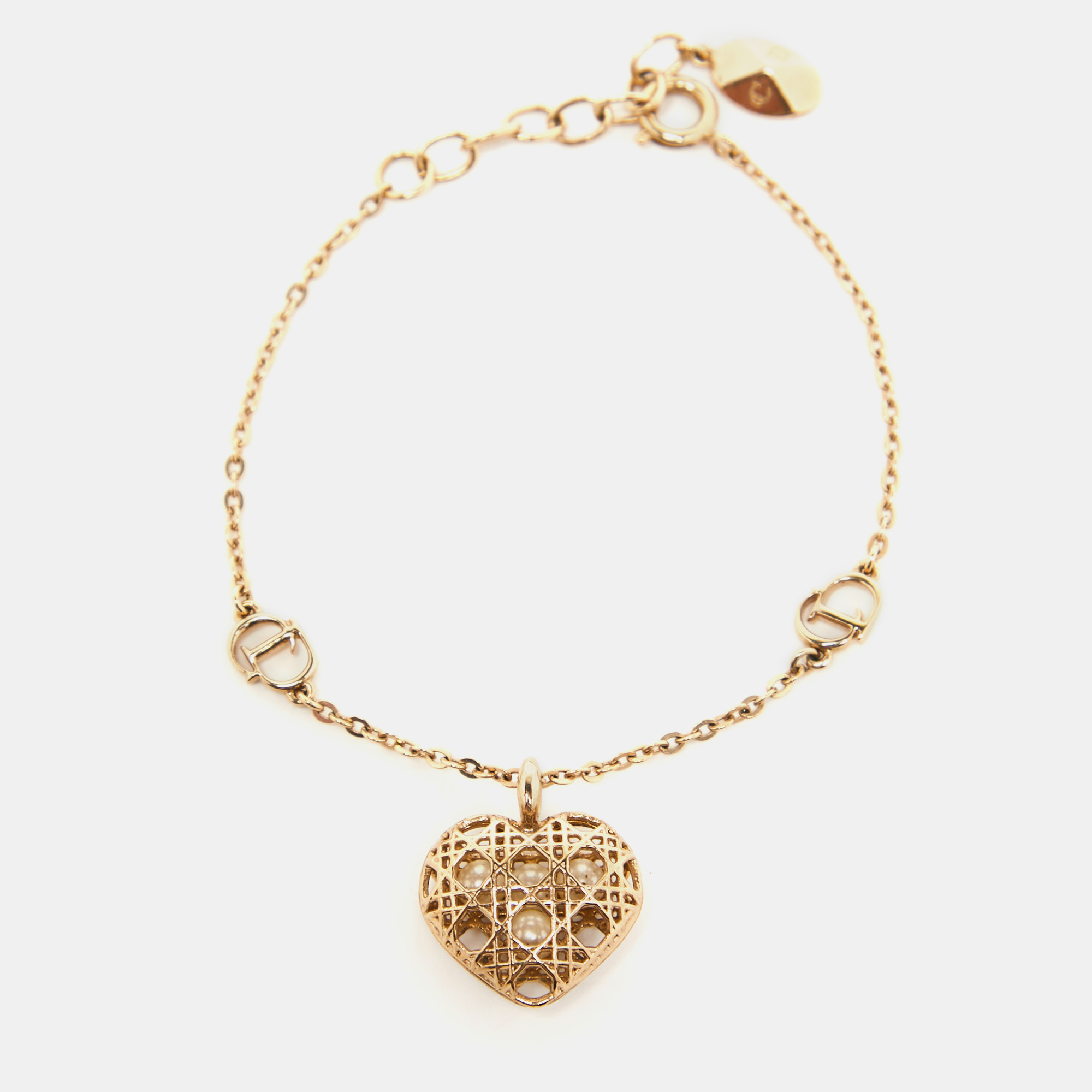 

Dior Secret Cannage Heart Charm Gold Tone Bracelet
