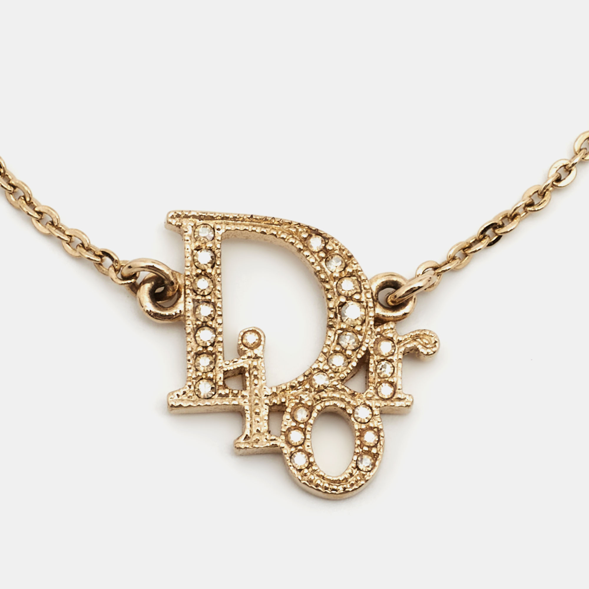 

Dior Gold Tone Crystal Oblique Logo Bracelet