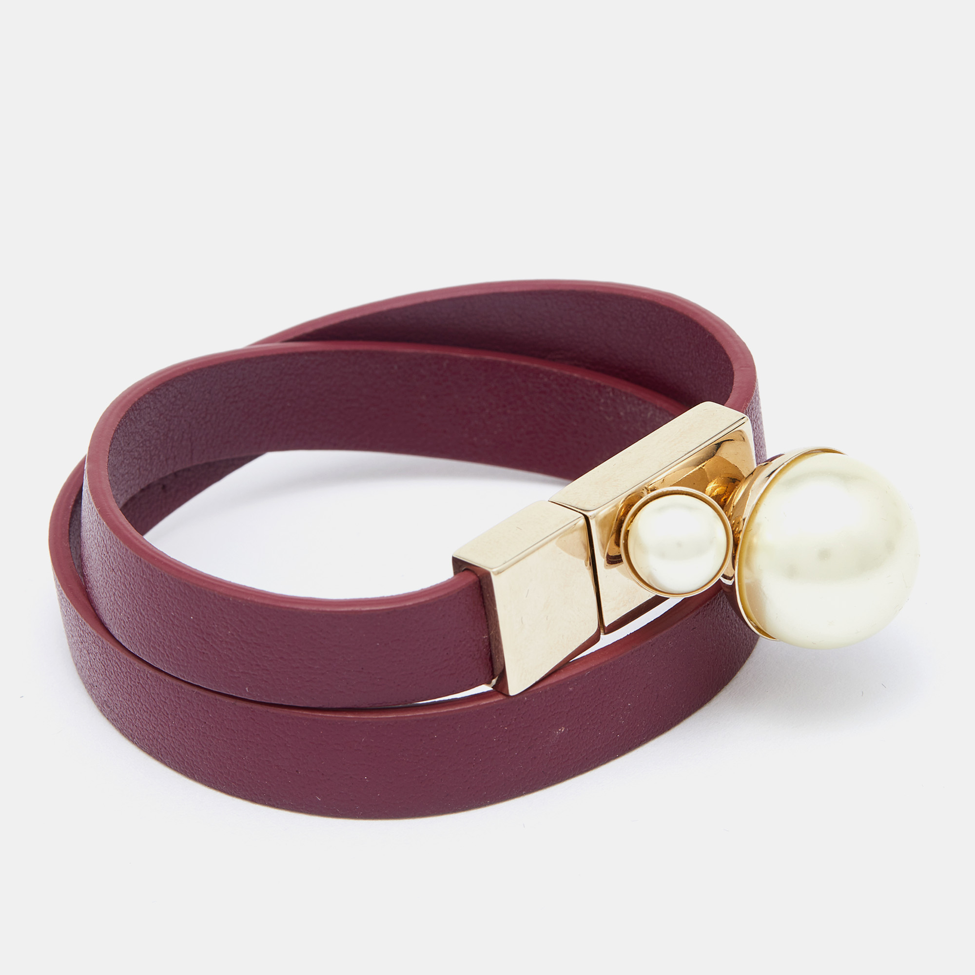 

Christian Dior Burgundy Leather Mise En Dior Double Wrap Bracelet