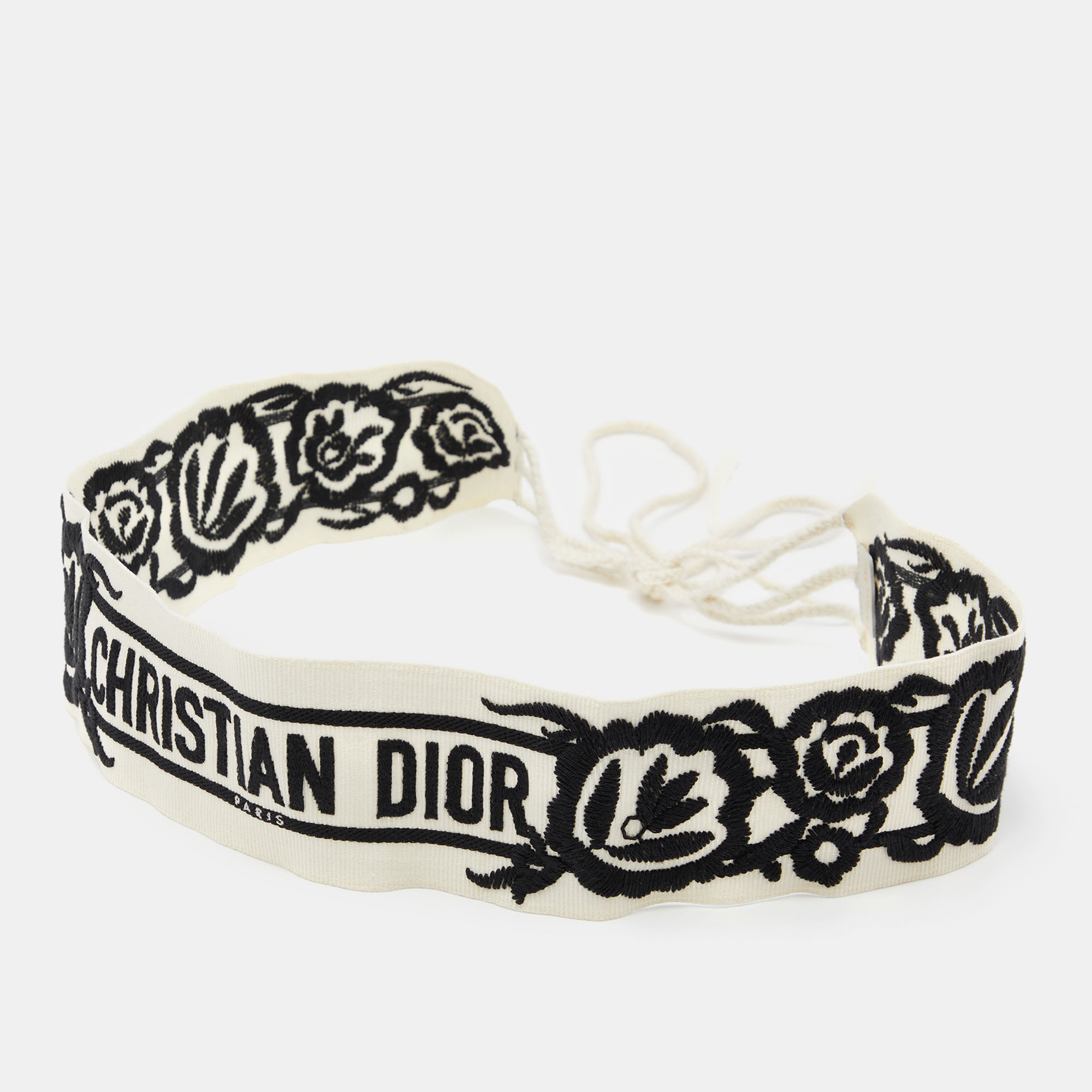 

Dior White Floral Embroidered Canvas Waist Belt