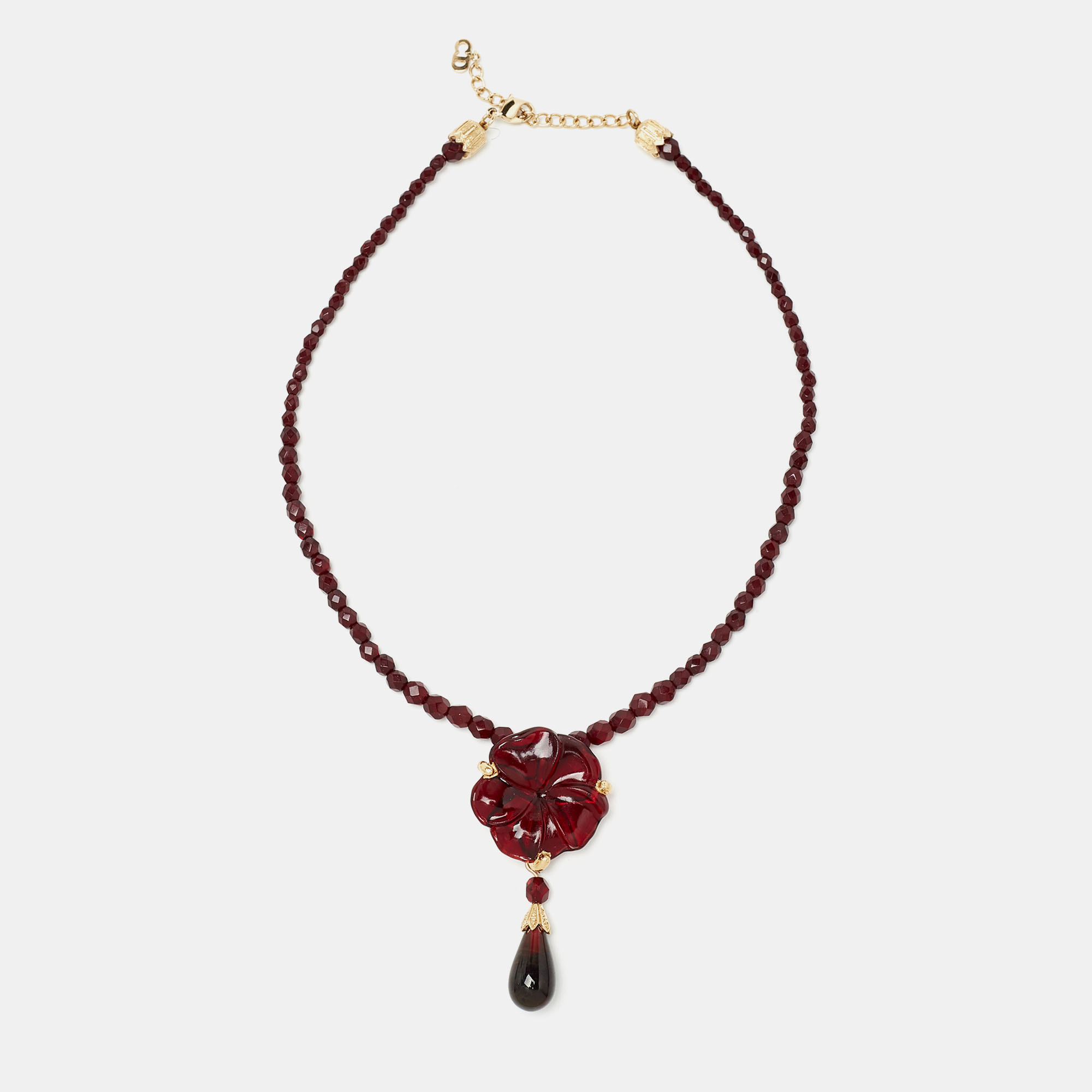 

Dior Vintage Red Flower Motif Pendant Bead Necklace