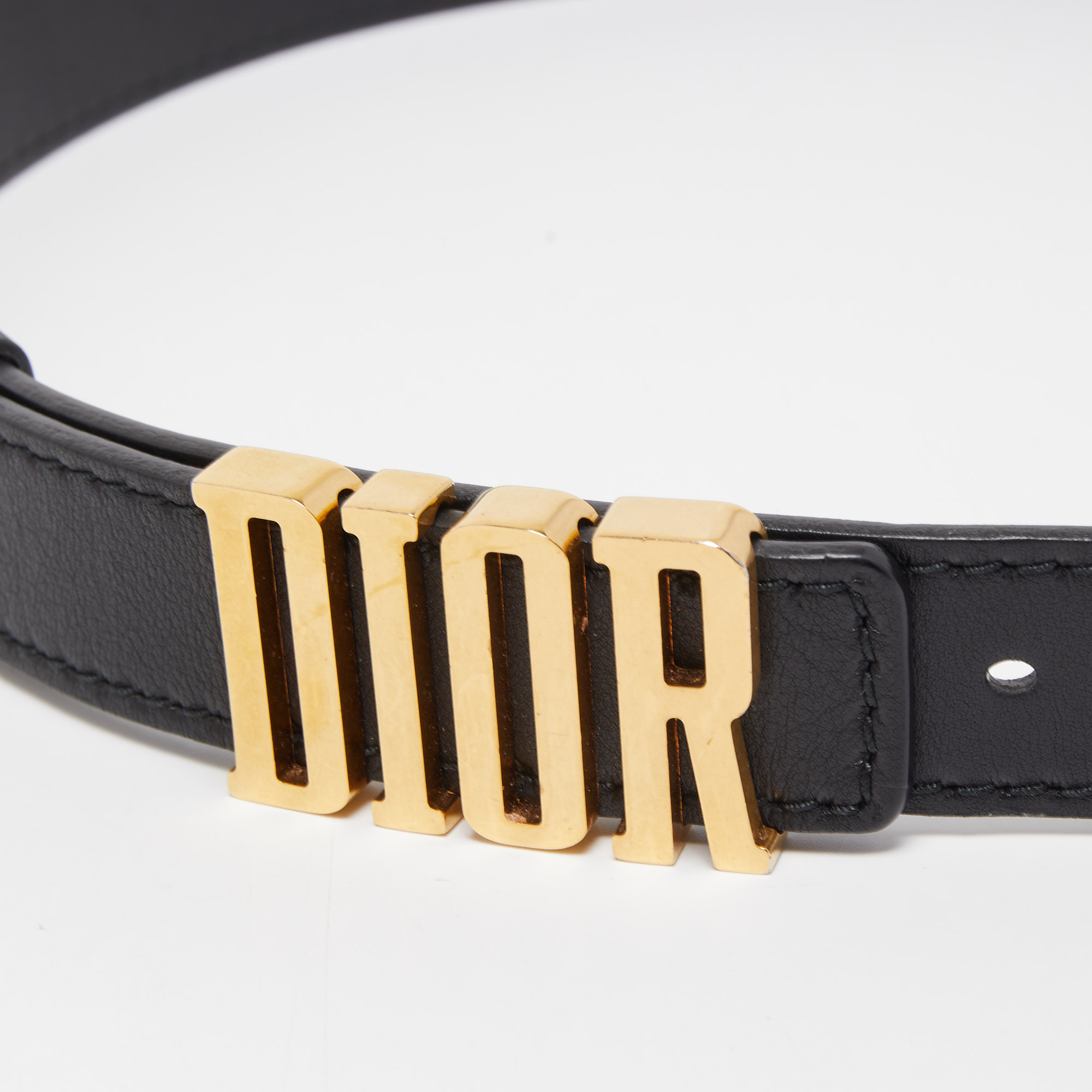 

Dior Black Leather D-Fence Buckle Belt