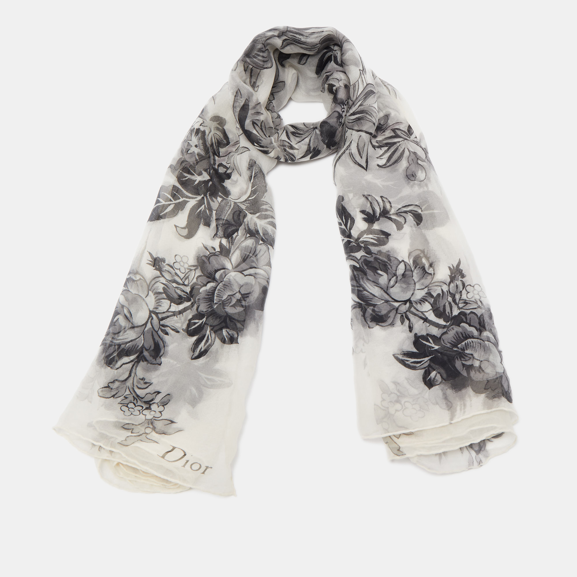 

Dior Black/White Floral Print Silk Scarf