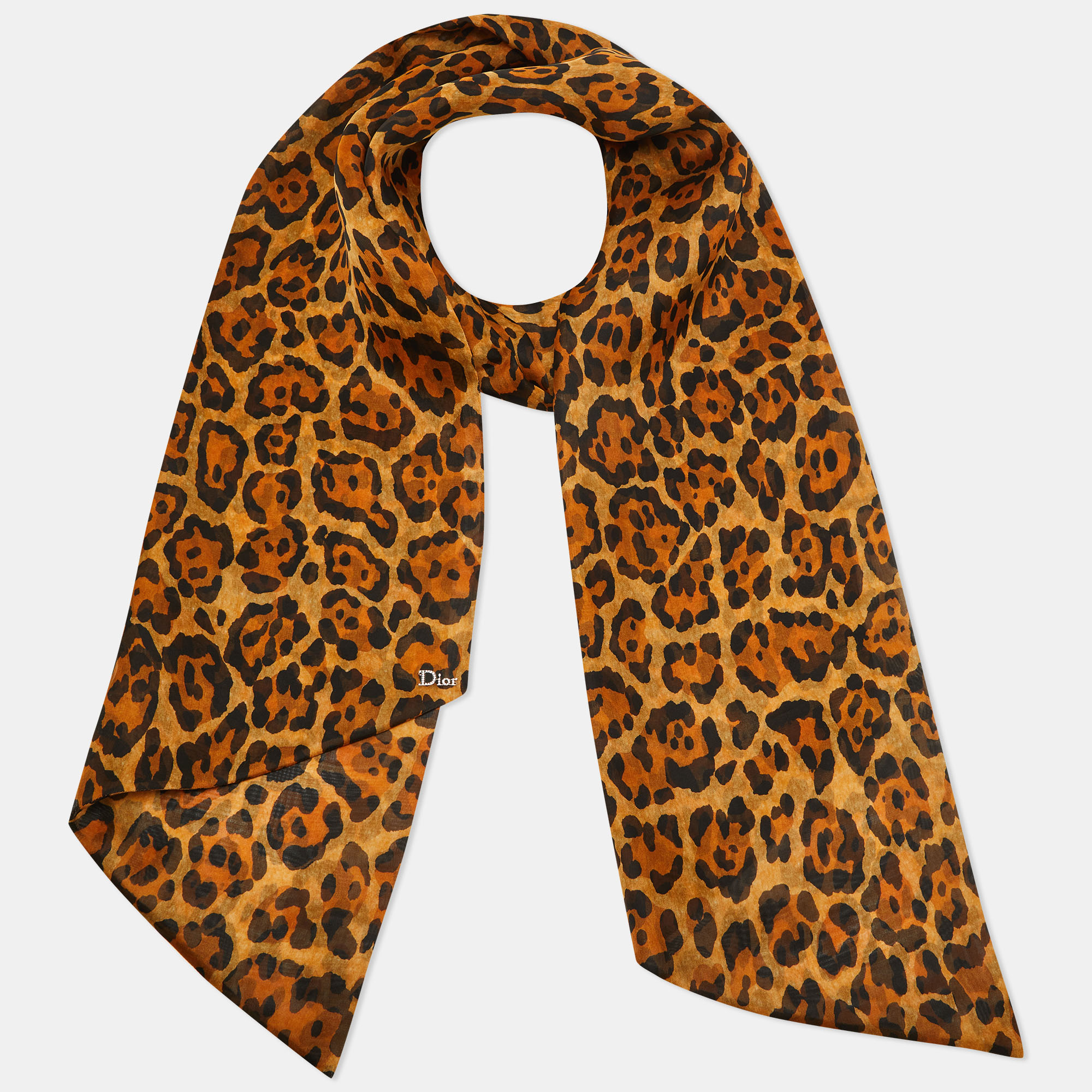 

Dior Brown Leopard Print Silk Organza Scarf