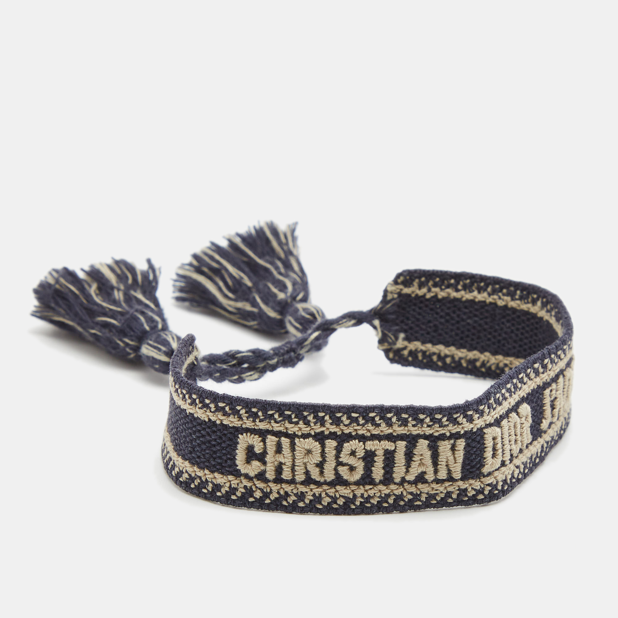 

Dior J'adior Navy Blue Embroidered Cotton Bracelet
