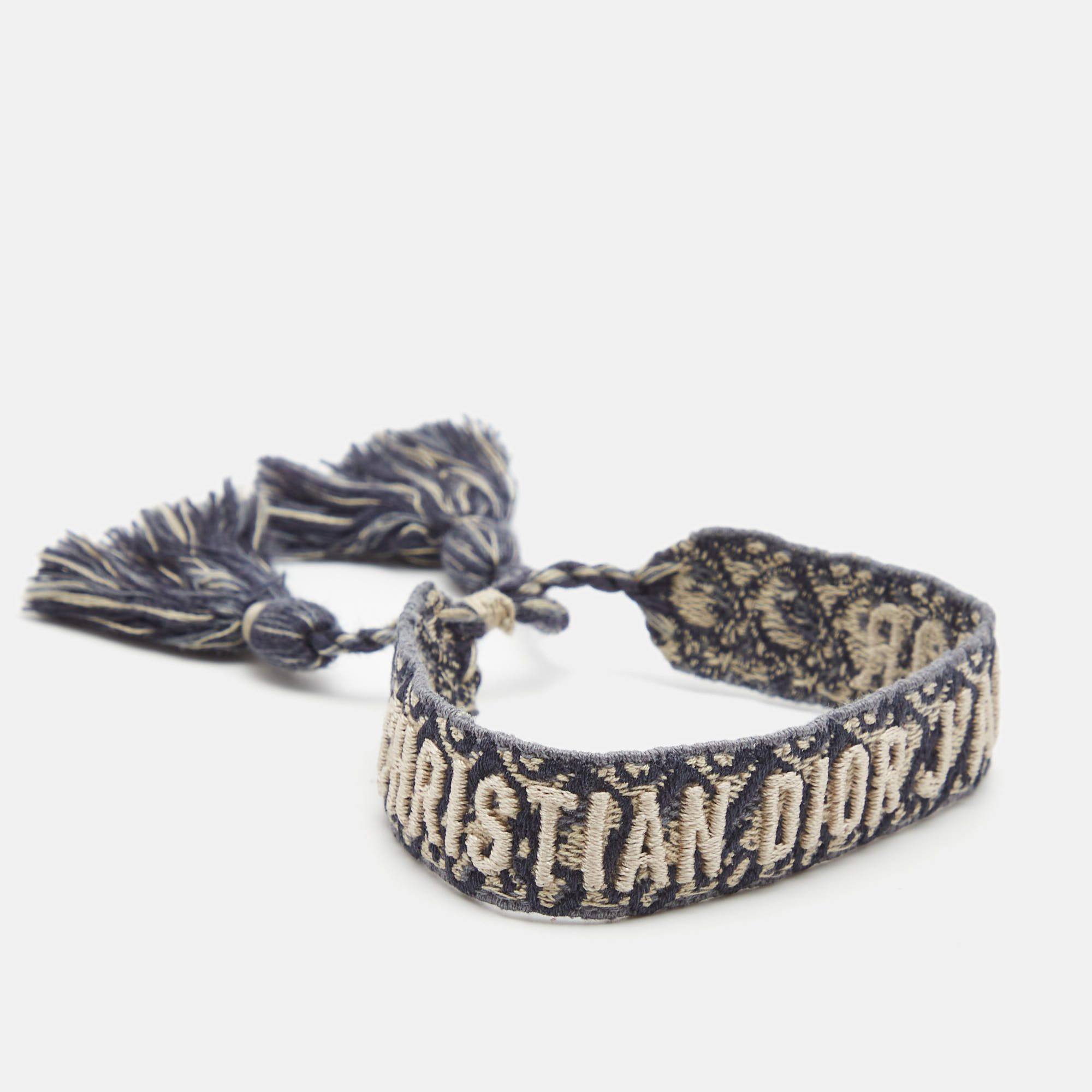 

Dior J'adior Denim Blue Oblique Embroidered Cotton Bracelet, Navy blue