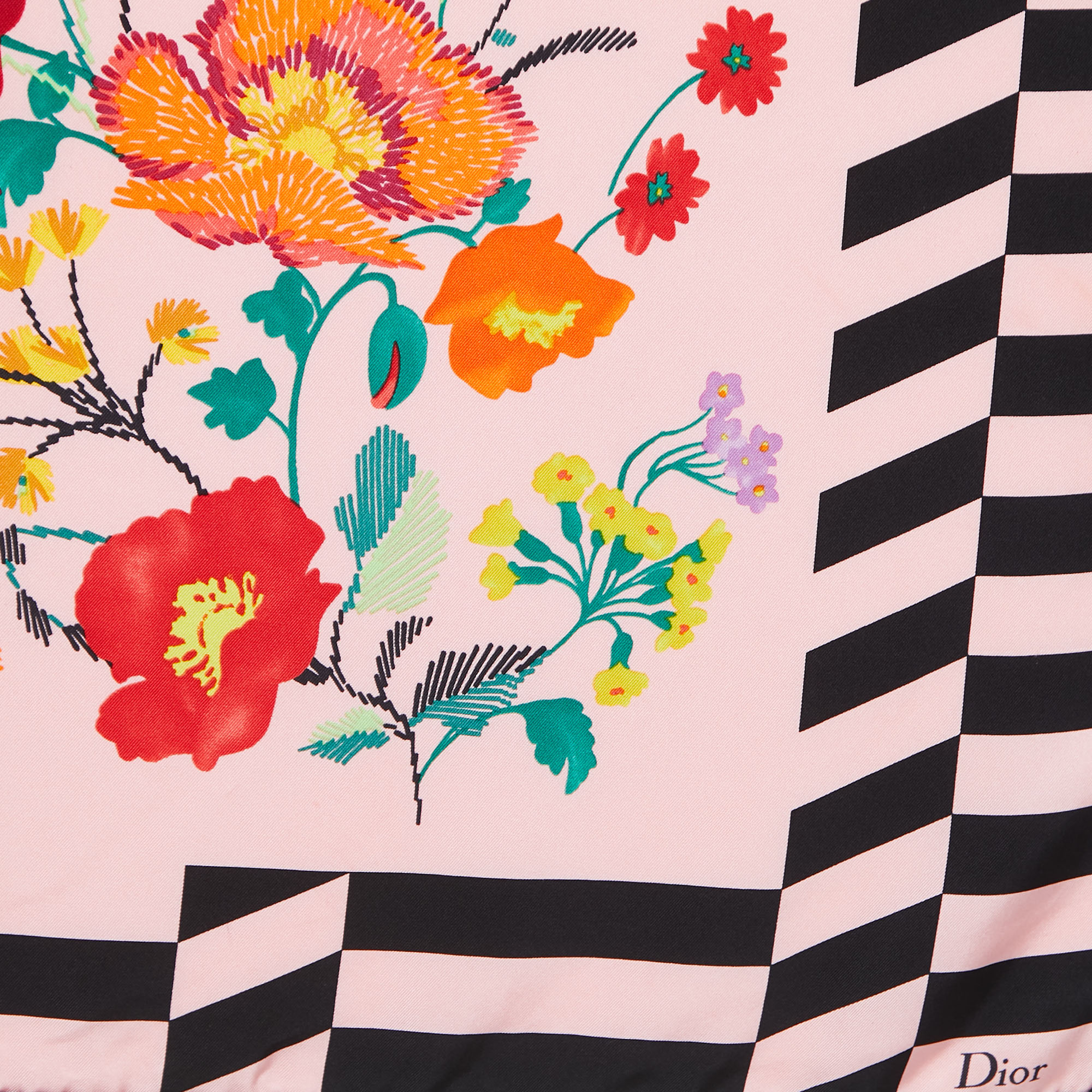

Dior Pink/Black Floral Print Silk Square Scarf
