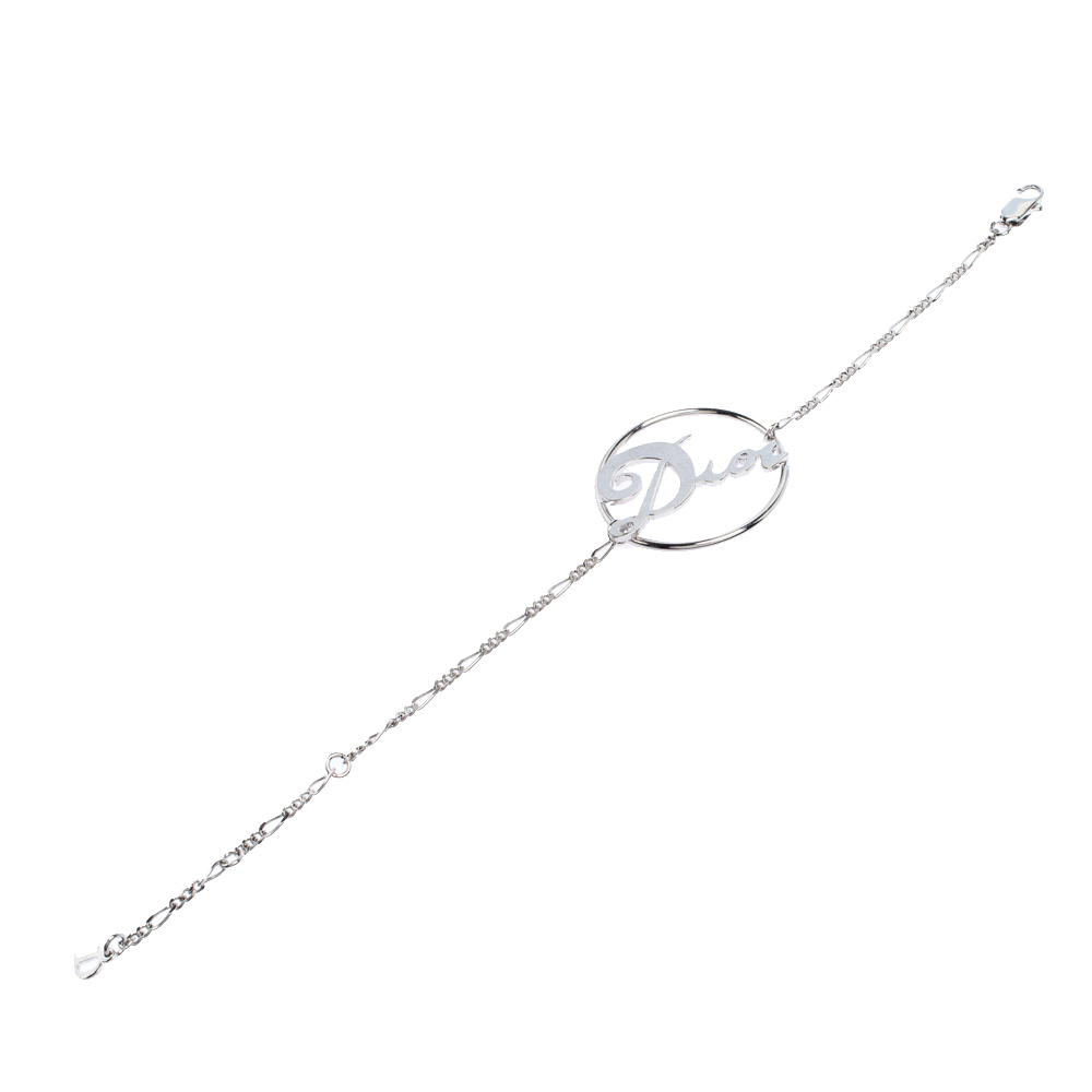 

Dior Silver Tone Circle Logo Pendant Chain Bracelet