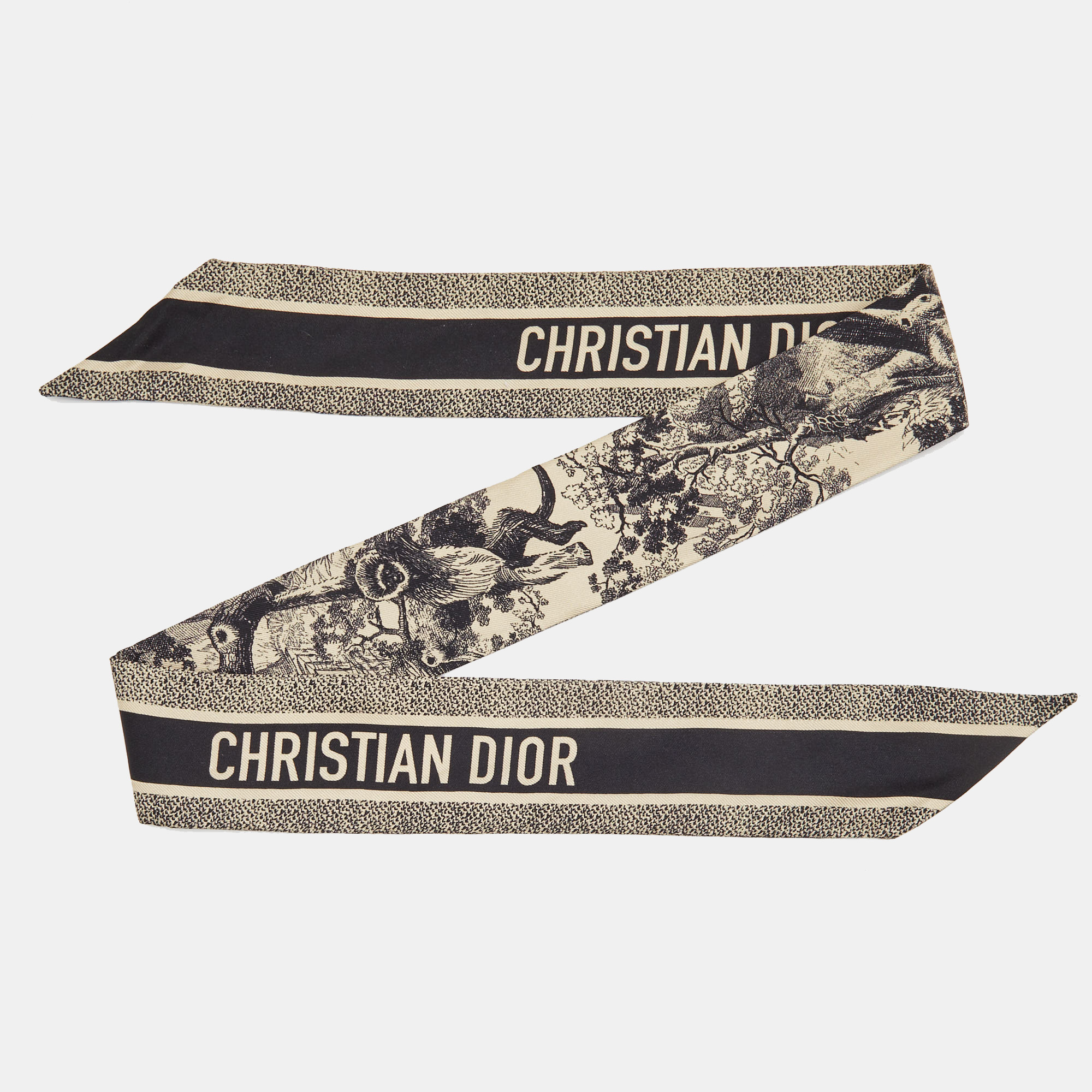 

Dior Hazelnut / Black Toile de Jouy Sauvage Mitzah Printed Silk Bandeau Scarf, Beige