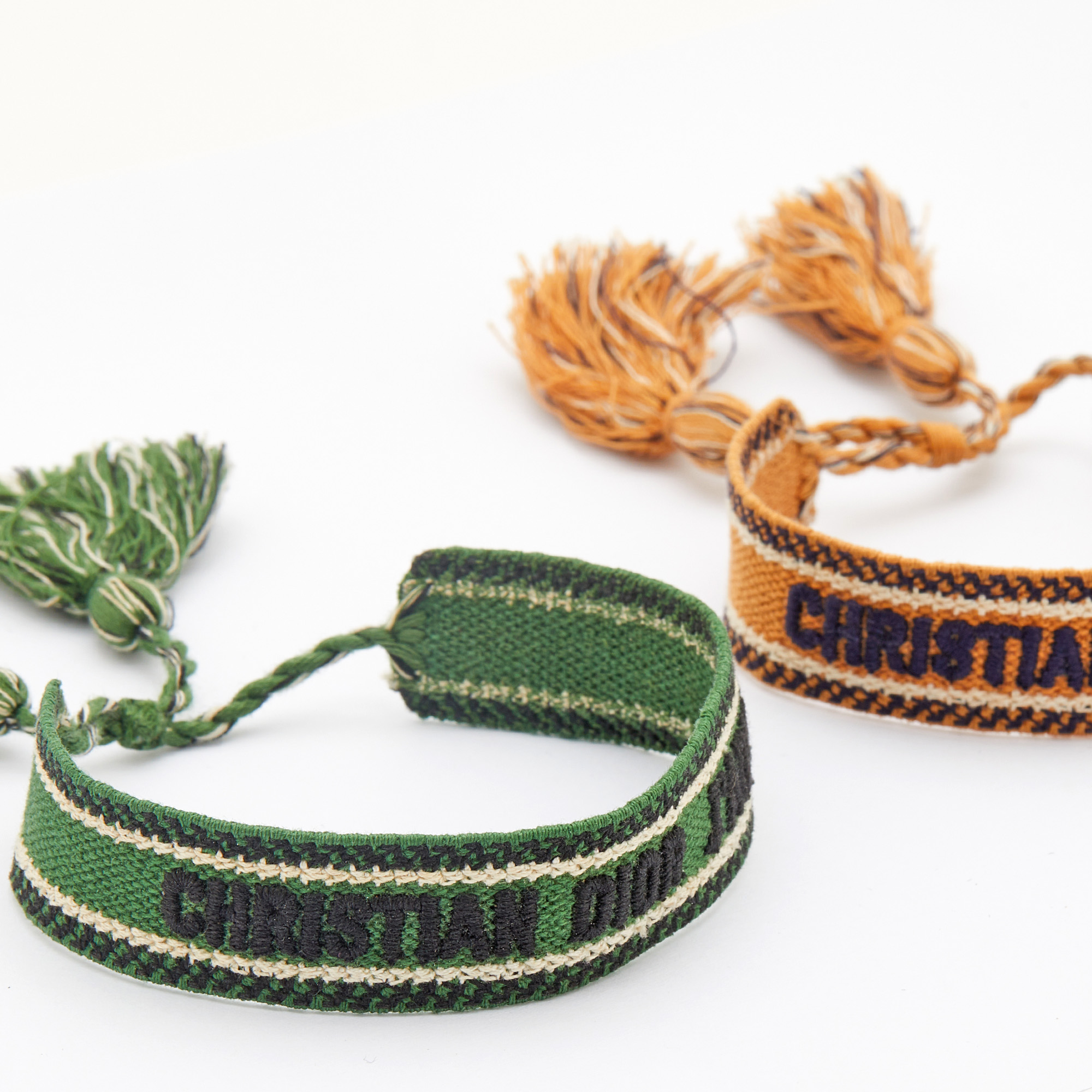 

Dior J'adior Brown & Green Woven Cotton Set Of Two Adjustable Tassel Bracelets, Multicolor